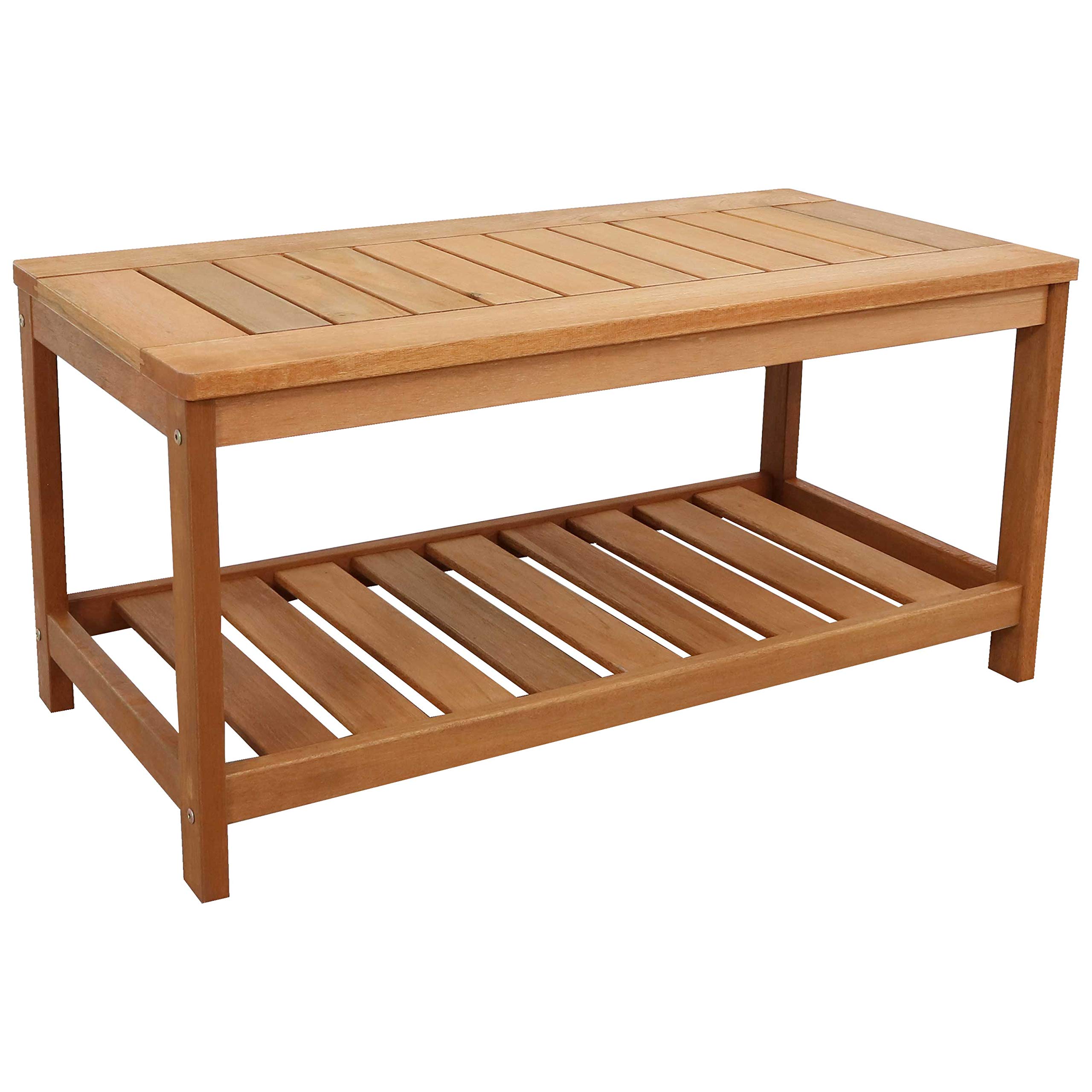 Sunnydaze 35-Inch Meranti Wood Outdoor Patio Coffee Table with Teak Oil Finish - Weather-Resistant for Garden, Poolside & Backyard Decor