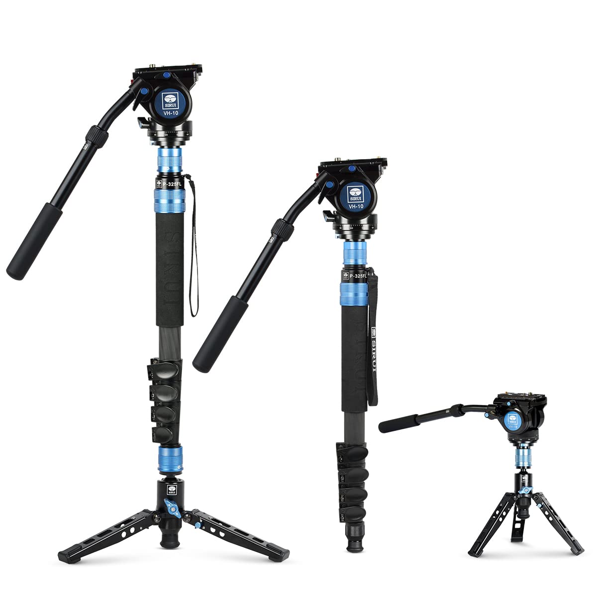 SIRUI P-325FL 179.5cm Carbon Fiber Camera Monopod with Removable Tripod Base & VH-10 Fluid Head - Professional DSLR Video Monopod for Photography, Travel, Vlogging (Max Load 10kg) - Perfect for Outdoor Shoots, Events, and Film Production