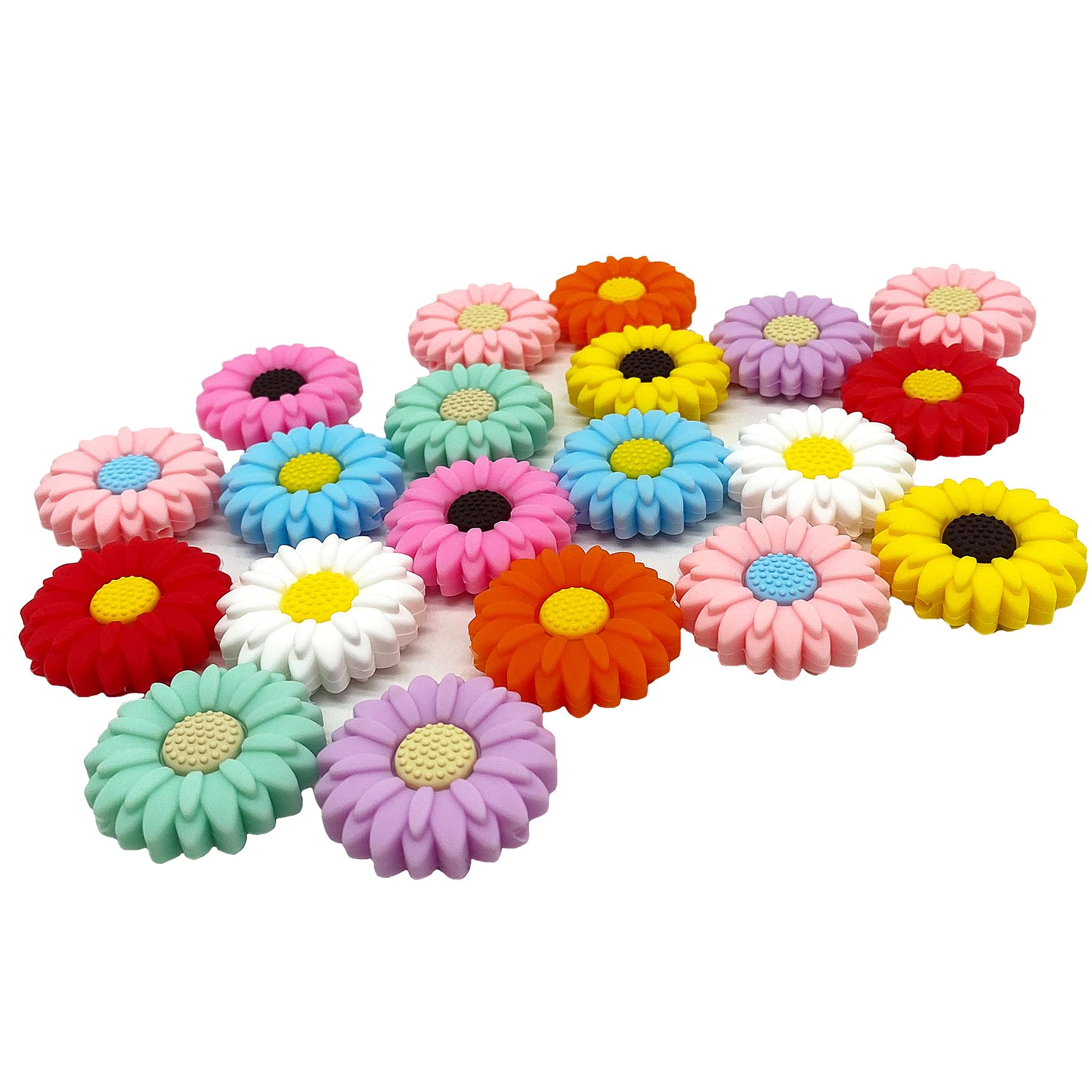 20 PCS Colorful Daisy Silicone Focal Beads - 30mm Flower Loose Beads for DIY Jewelry Making, Keychains, Bracelets, Necklaces, Pens & Lanyards - Perfect for Crafts, Gifts and Fashion Accessories