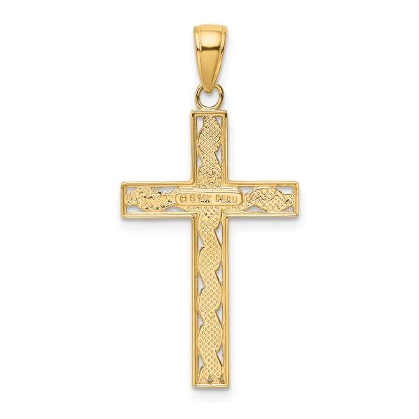 14K Solid Yellow Gold Rope Chain Necklace with Latin Mexican Holy Cross Pendant - Religious Jewelry for Women, Jesus Christ Charm, Catholic Gifts for Baptism, First Communion & Everyday Faith Wear
