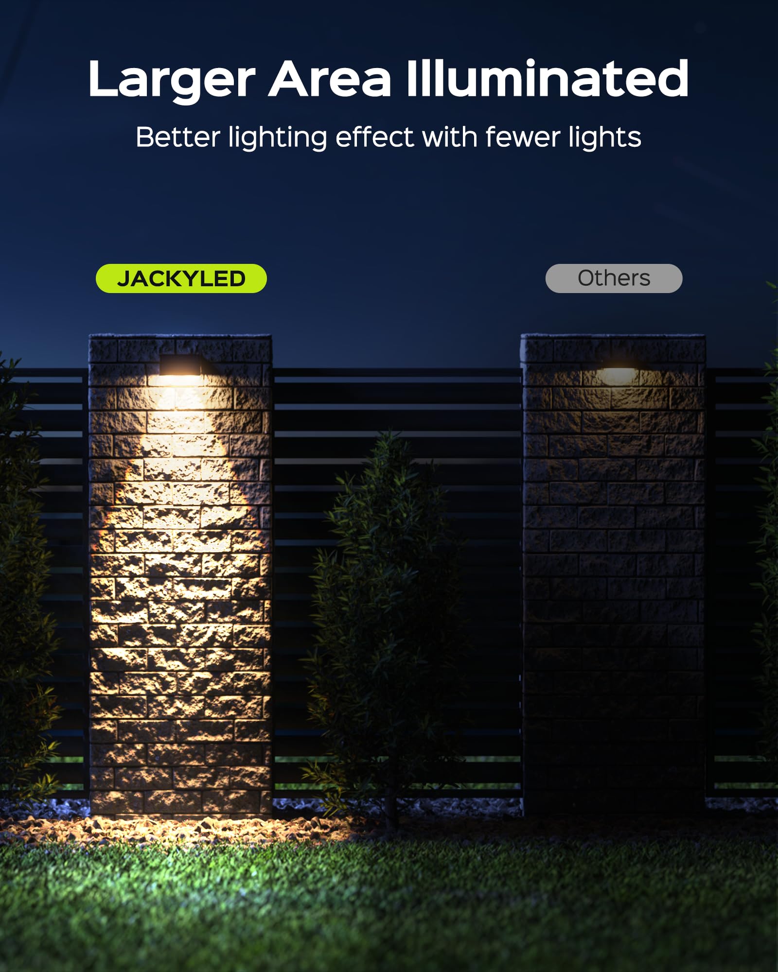 JACKYLED Solar Fence Lights Outdoor - 8 Pack Waterproof 50 Lumens Warm White Solar Powered Lights for Wall, Rail, Porch, Backyard & Garden Decor | Perfect for Pathway Lighting, Landscape Accents & Nighttime Safety