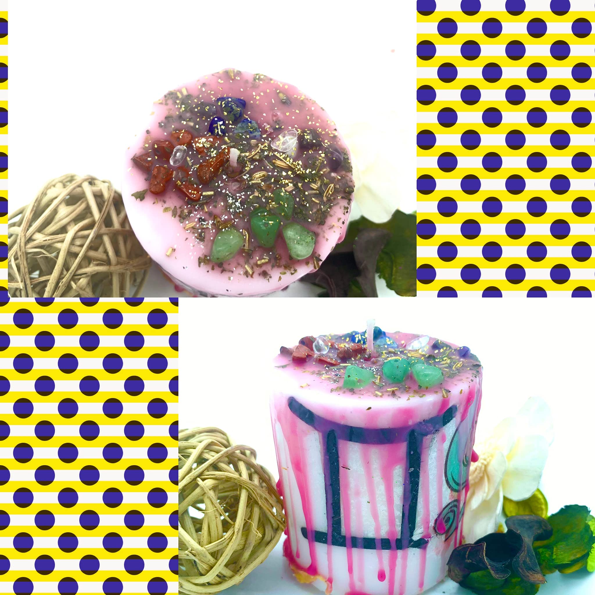 Zodiac Cancer Manifestation Candle with Crystals & Herbs for Spiritual Rituals