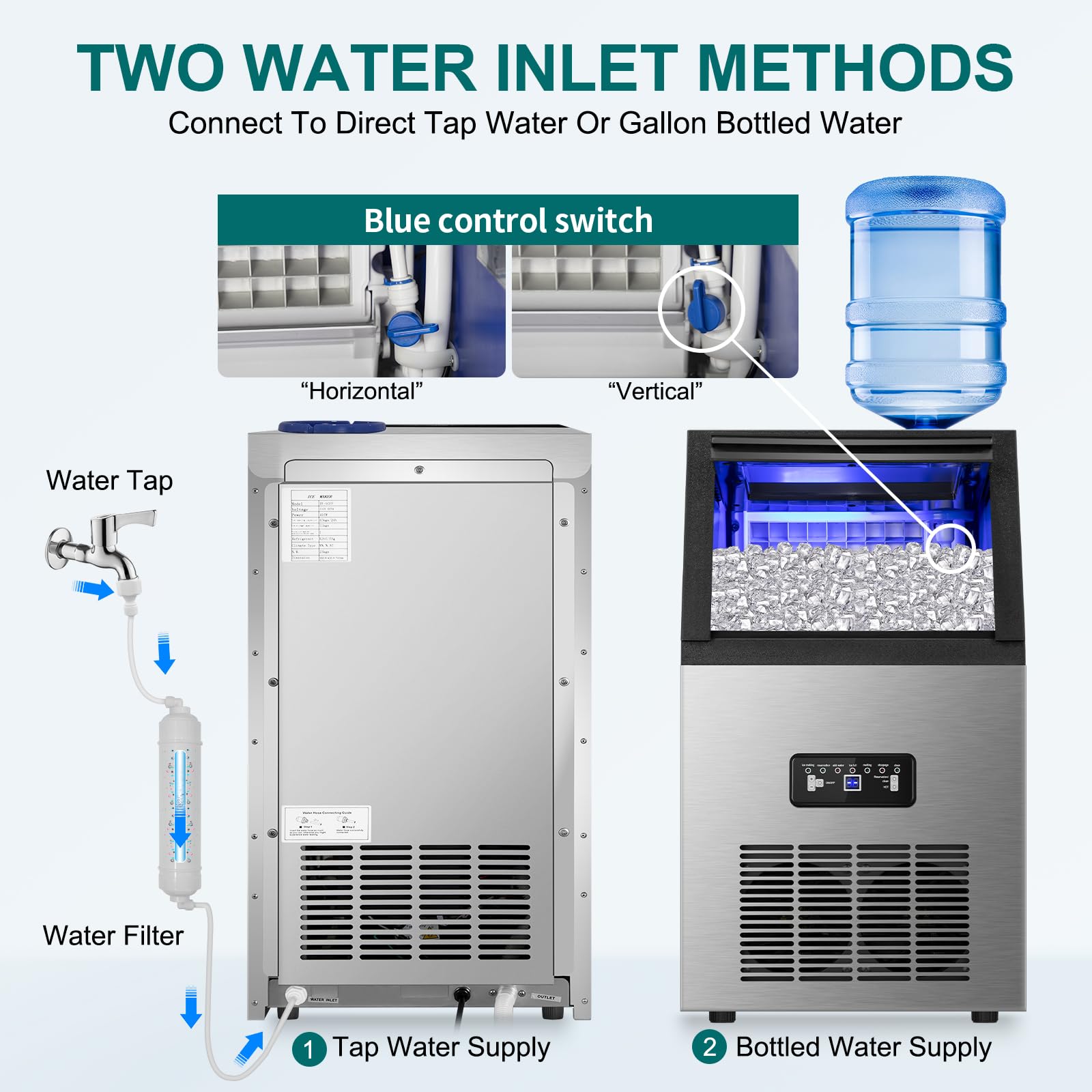 Commercial Ice Maker Machine 100Lbs/24H, 36Pcs Clear Ice Cubes in 11-20Mins, Stainless Steel Undercounter Ice Machine with 23Lbs Storage - Perfect for Home Bars, Parties, Restaurants & Offices - 2 Way Water Supply System