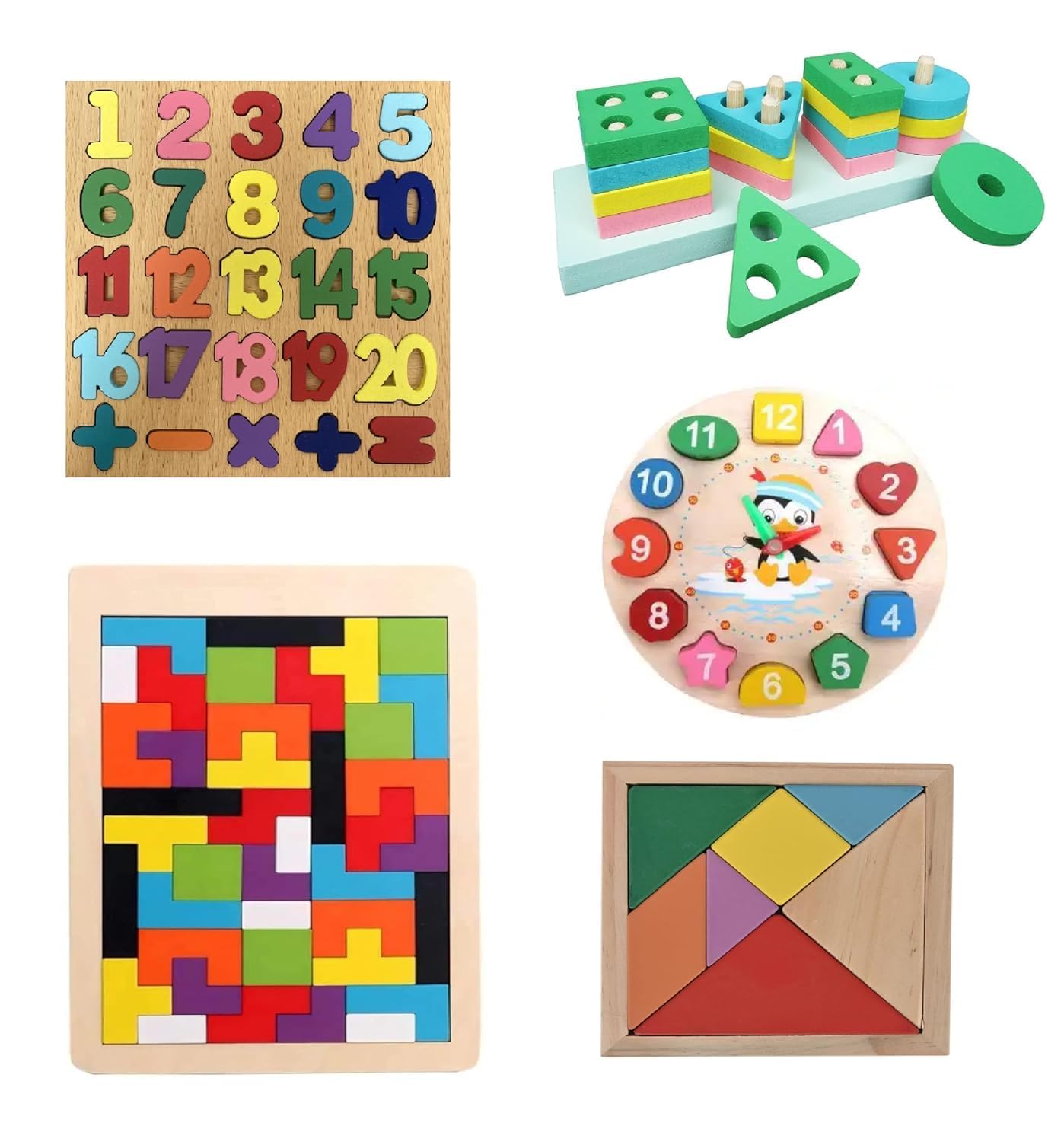 AMOGH MART Wooden Brain Teaser Puzzles - Educational STEM Toys for 3+ Year Old Kids (5-Pack) | Perfect for Classroom Learning & Family Game Night