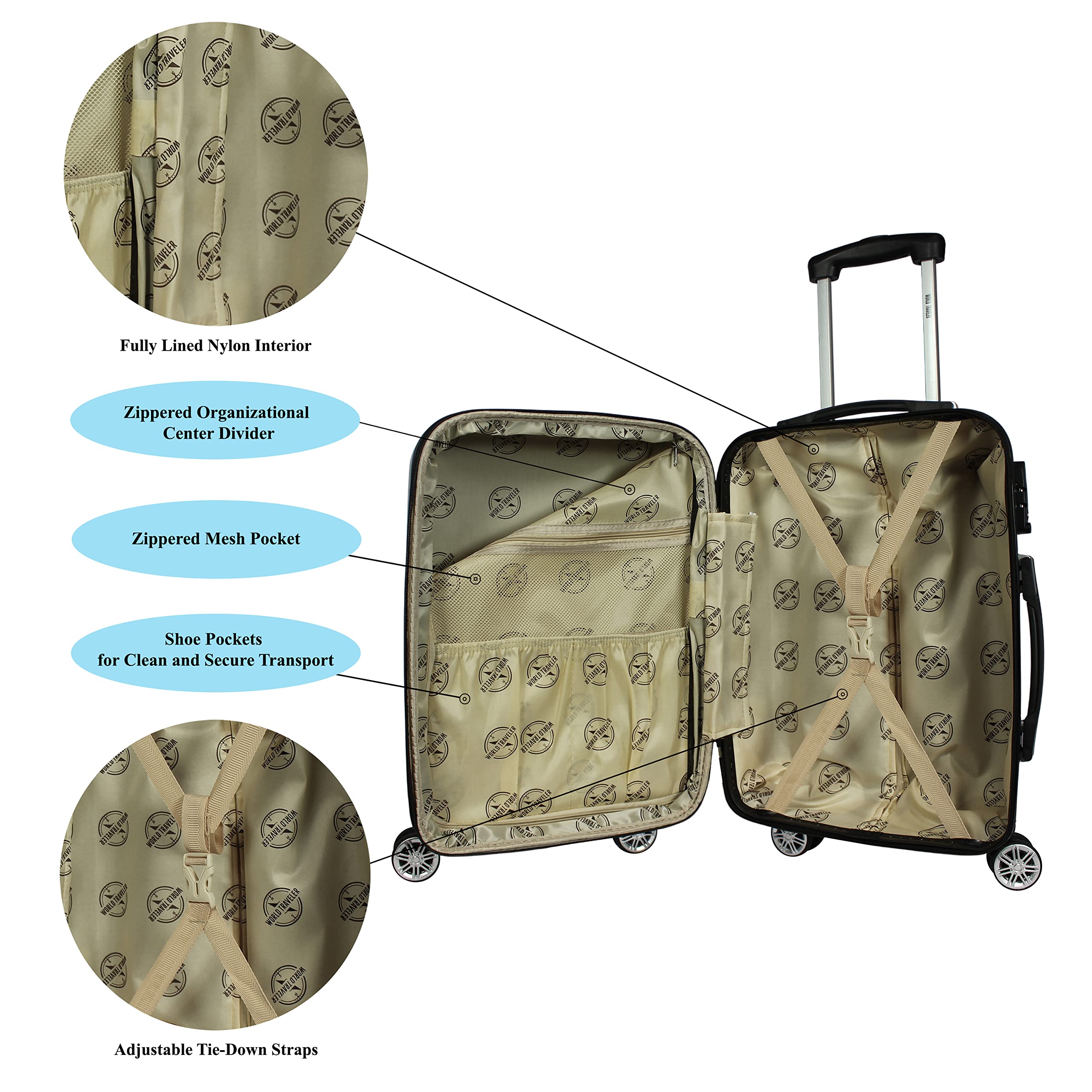 World Traveler Butterfly Luggage 4-Piece Set - Lightweight Spinner Suitcases with TSA Lock for Women & Teens - Perfect for Family Vacations, Business Trips & International Travel