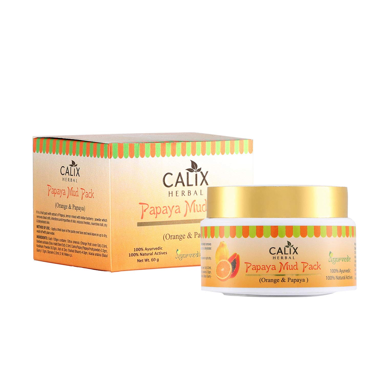Calix Herbal Papaya Mud Mask - Exfoliating Face Scrub for Dead Skin Cells, Blemish & Pigmentation Treatment, 60g | Brightening Facial Care for Glowing Skin at Home Spa