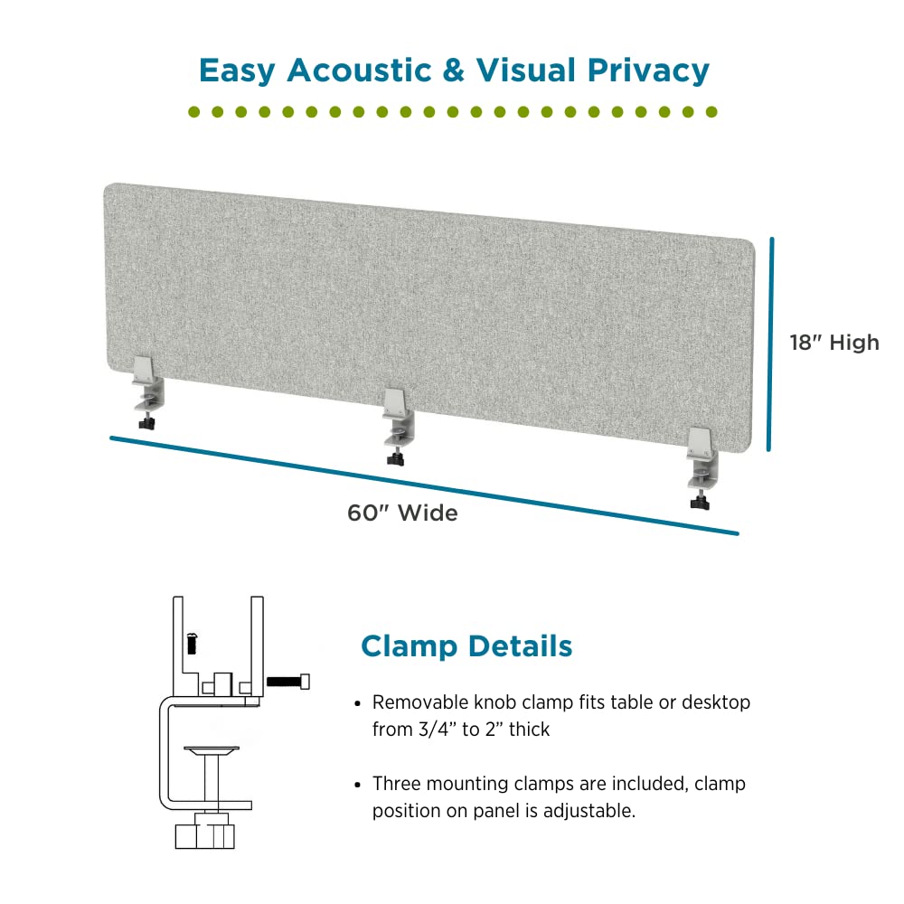 Sound Absorbing Panel Privacy Shield - Noise Reducing Office Divider for Cubicles, Study Desks & Home Offices (60