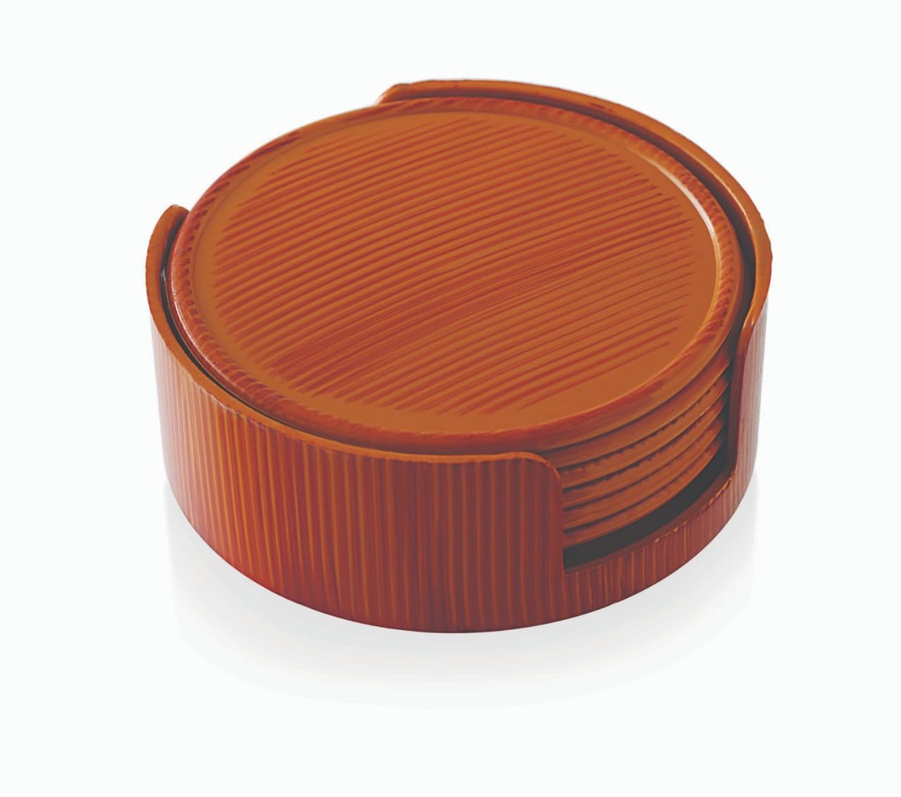 Sunlife - 6-Pack Innova Wood Finish Plastic Coasters with Stand - Circular Drink Coasters for Coffee, Tea, Beer & Cocktails - Perfect for Home, Office & Bar Use