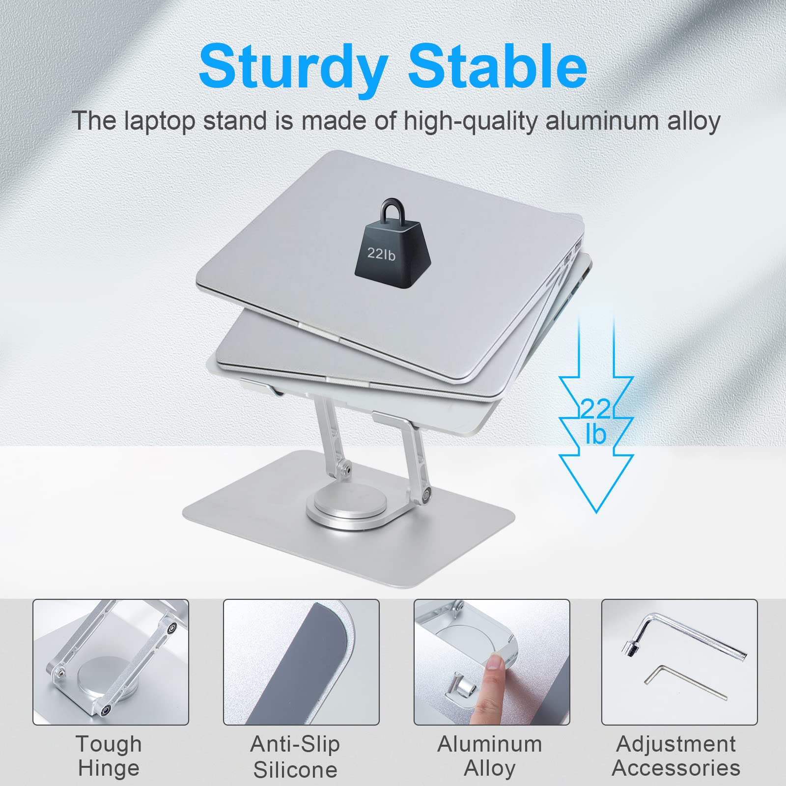 360° Rotating Foldable Laptop Stand - Adjustable Aluminum Alloy Cooling Riser for 10-17 Inch Notebooks, Compatible with MacBook, iPad, Dell, Asus, HP, Lenovo & More - Perfect for Home, Office, and Travel Use