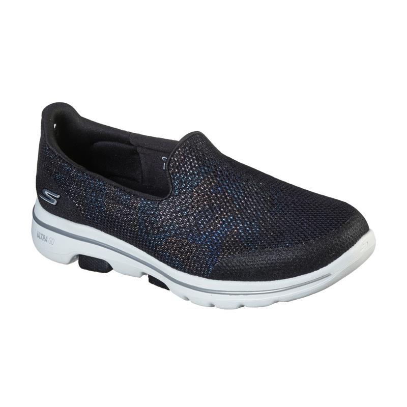 GO WALK 5 Comfortable Slip-On Walking Shoes for Men & Women - Lightweight Breathable Sneakers for Walking, Travel & Everyday Wear (Black/Multi)