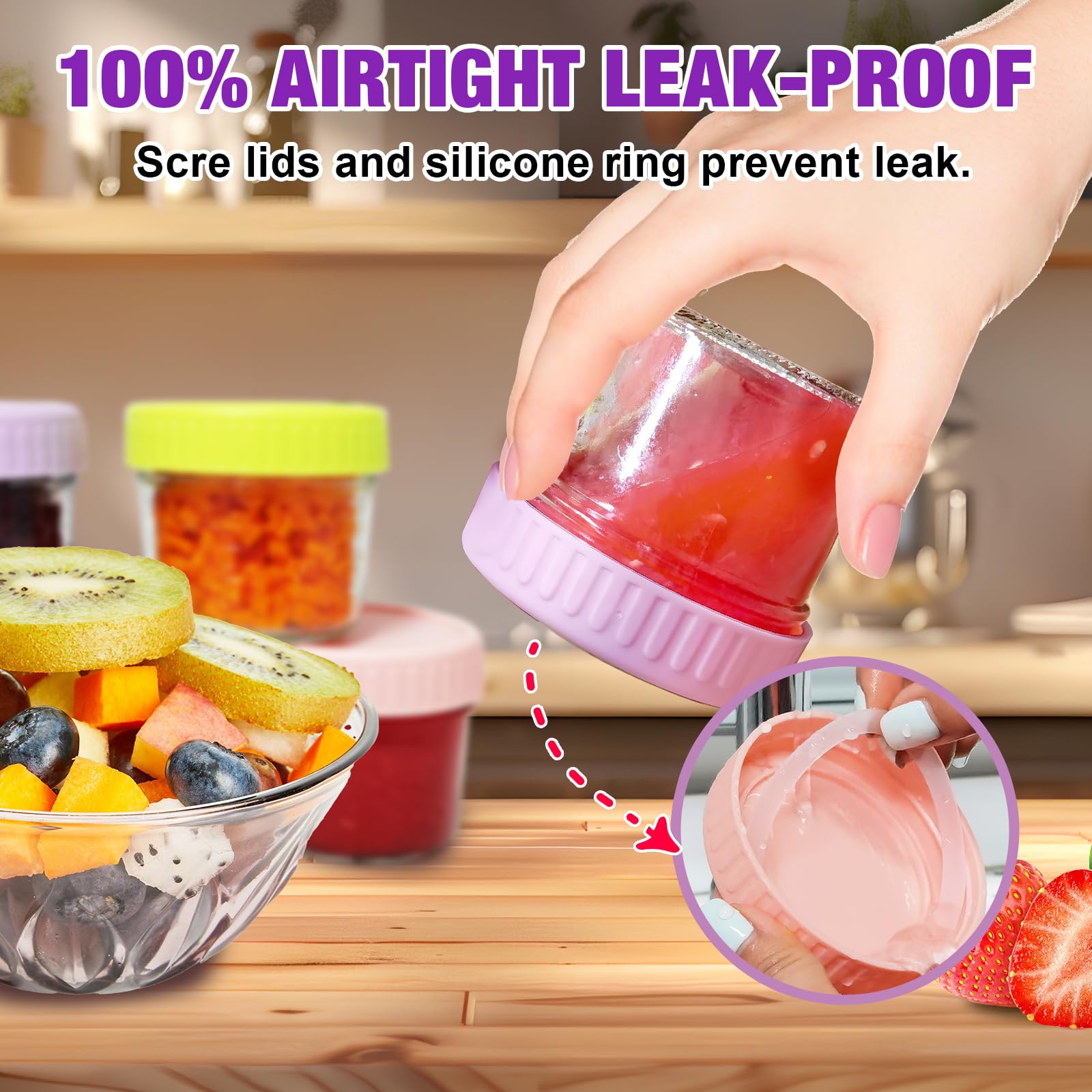 8 Pack 4 oz Glass Baby Food Storage Containers with Lids - BPA-Free, Microwave, Dishwasher & Freezer Safe Jars for Toddler Foods, Purees, Snacks & Fruits - Perfect for Meal Prep, On-the-Go Feeding & Homemade Baby Food Storage