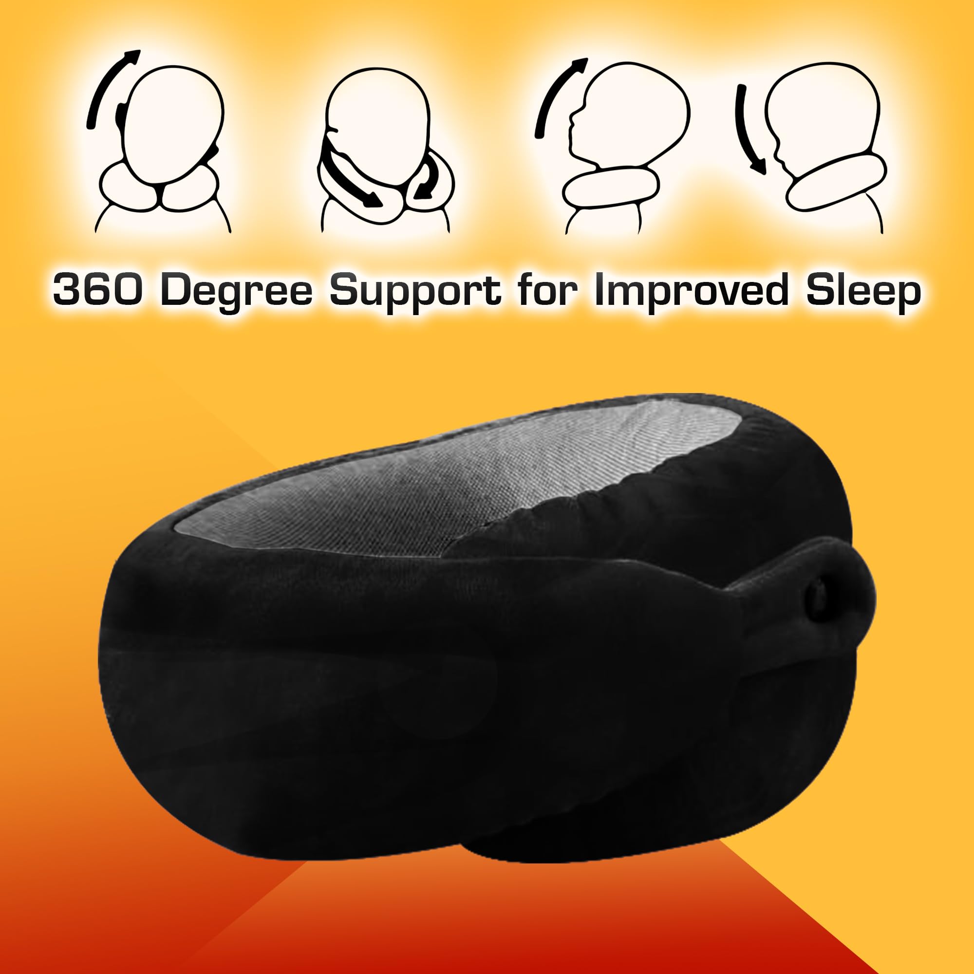 Ultra-Soft Memory Foam Neck Pillow for Travel - Lightweight & Breathable Airplane Pillow with Premium Eye Mask & Carry Bag - Perfect for Long Flights, Road Trips & Office Naps (Black)