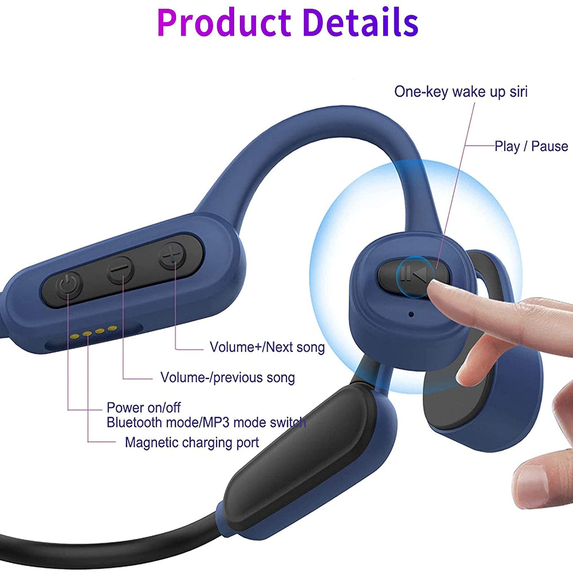 Open Ear Bluetooth Bone Conduction Headphones - Wireless Sweatproof Earbuds with 16GB MP3 Player, IPX8 Waterproof Sport Headset for Running, Gym, Hiking & Cycling - Perfect for Outdoor Workouts and Active Lifestyles