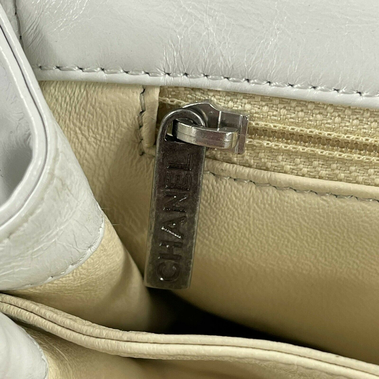 CHANEL White & Aged Silver CC Quilted Medium Leather Flap Crossbody Shoulder Bag - Luxury Designer Handbag for Women, Perfect for Parties, Date Nights & Special Occasions