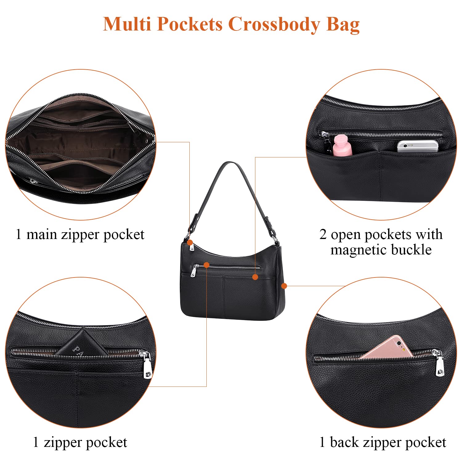 Premium Soft Leather Crossbody Bags for Women - Multi-Pocket Shoulder Purse & Messenger Bag - Stylish Everyday Carry for Work, Travel & Shopping