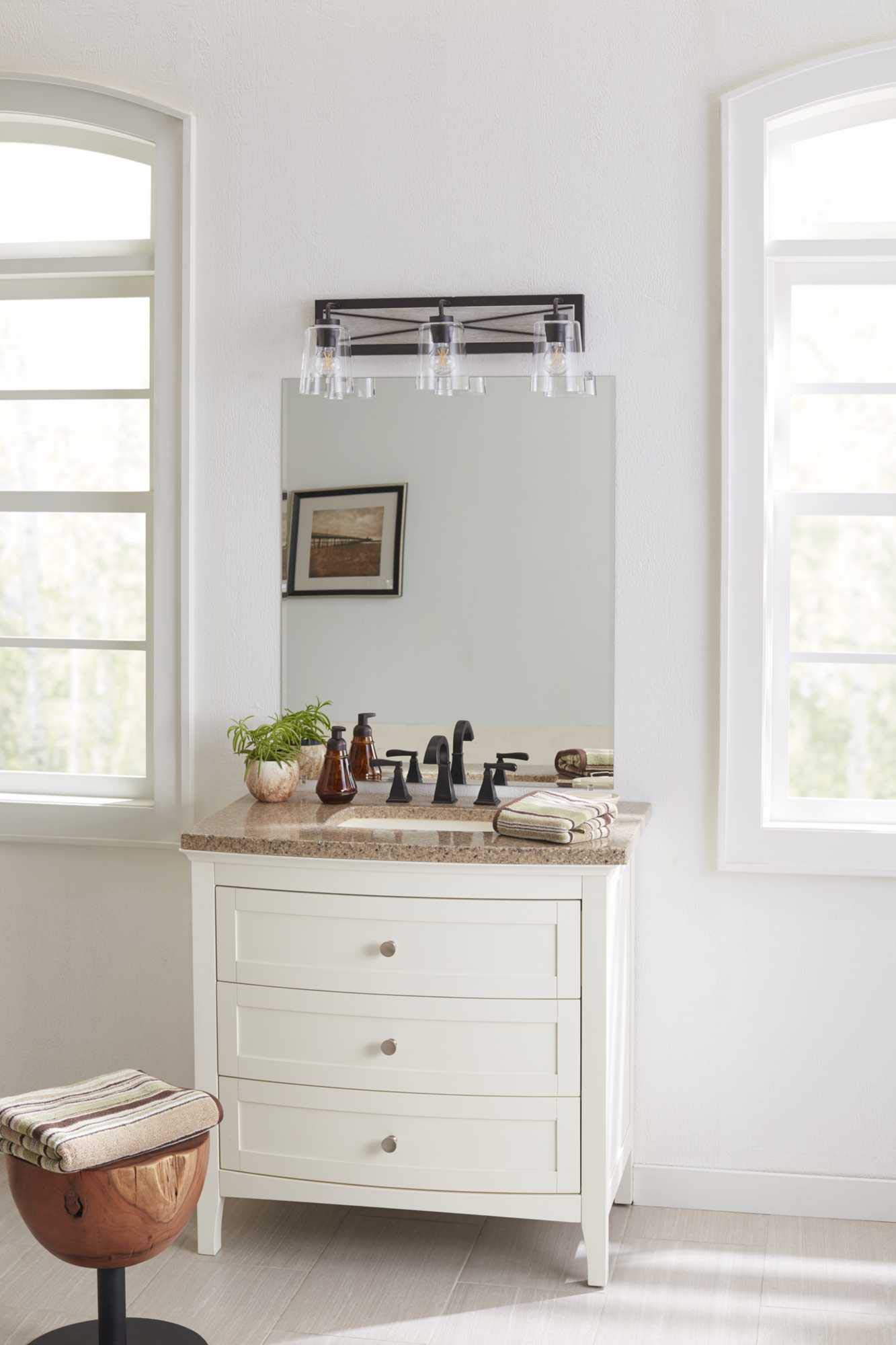 Progress Lighting Briarwood Collection 3-Light Clear Glass Coastal Bath Vanity Light in Graphite & Black - Perfect for Bathroom Vanity, Powder Room, and Coastal Style Home Decor