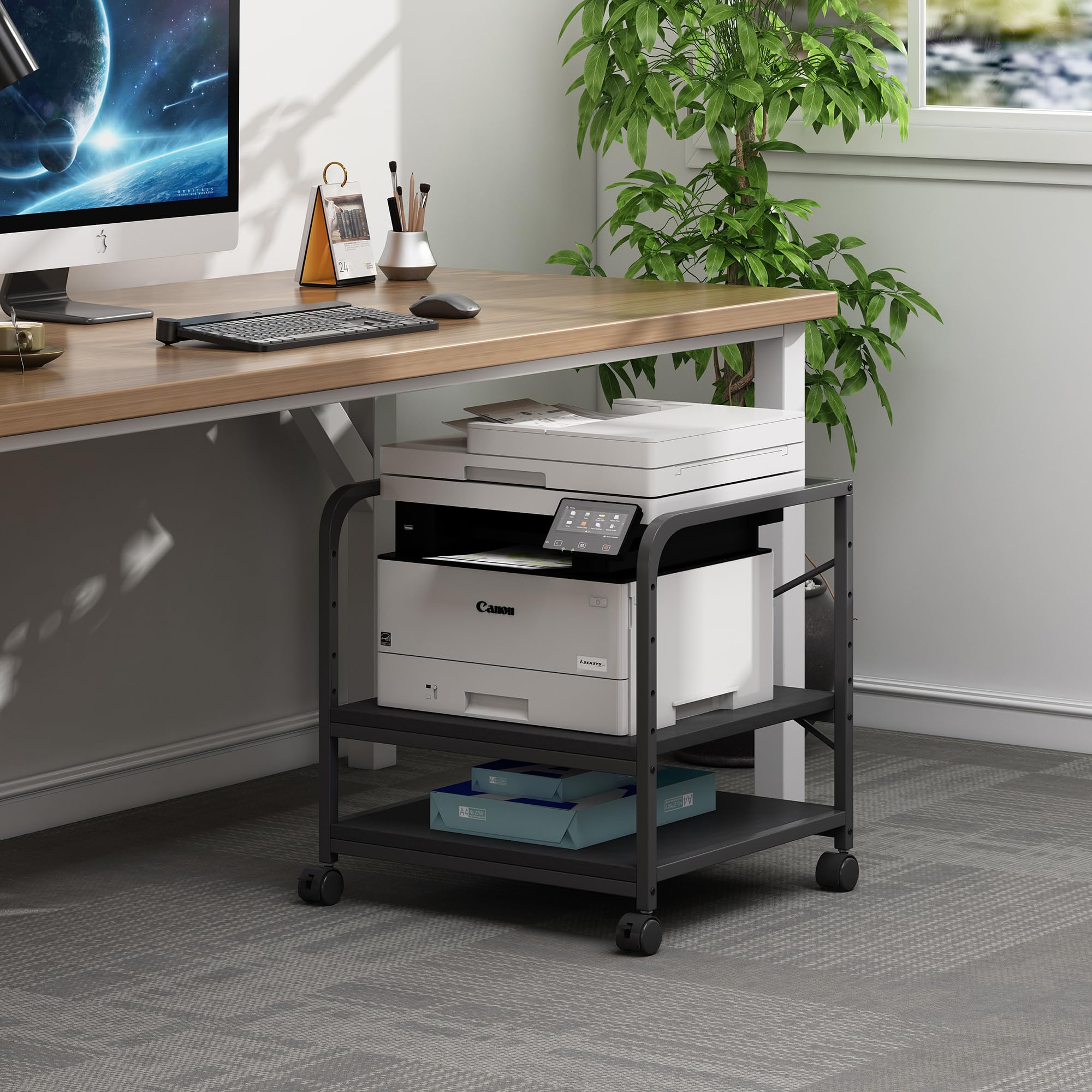 2-Tier Adjustable Under Desk Printer Stand with Storage Shelf - 20