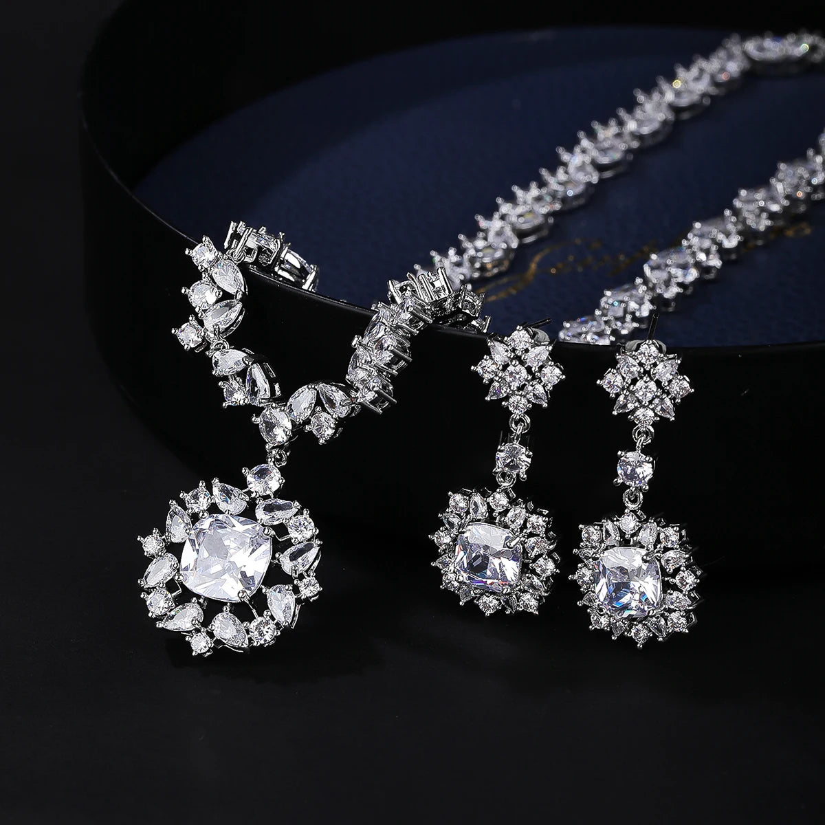 Elegant Cubic Zirconia Pendant Necklace & Earrings Set for Women - Bridal Wedding Jewelry Gift - Perfect for Anniversary, Engagement & Special Occasions