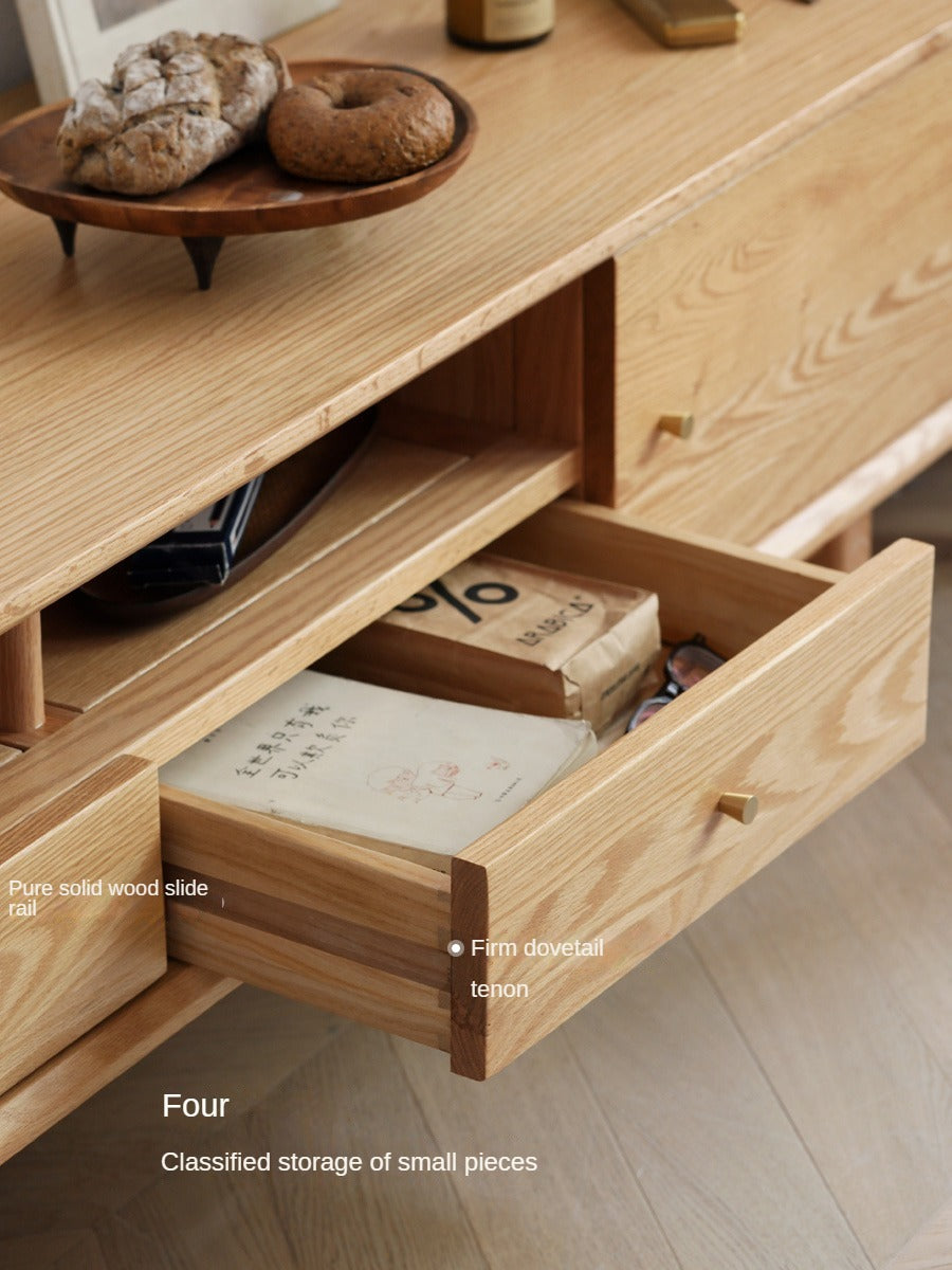 Solid Oak Wood TV Stand - Modern Entertainment Center with Storage Shelves for Living Room, Bedroom & Home Theater