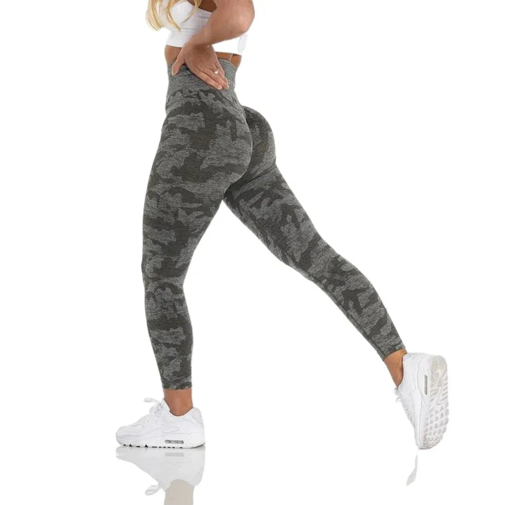 NVGTN Camo Seamless Workout Leggings for Women - Butt Lifting Yoga Pants with Stretch Fabric, High Waist Gym Tights & Fitness Outfits in Fuchsia Nylon - Perfect for Yoga, Running & Gym Training