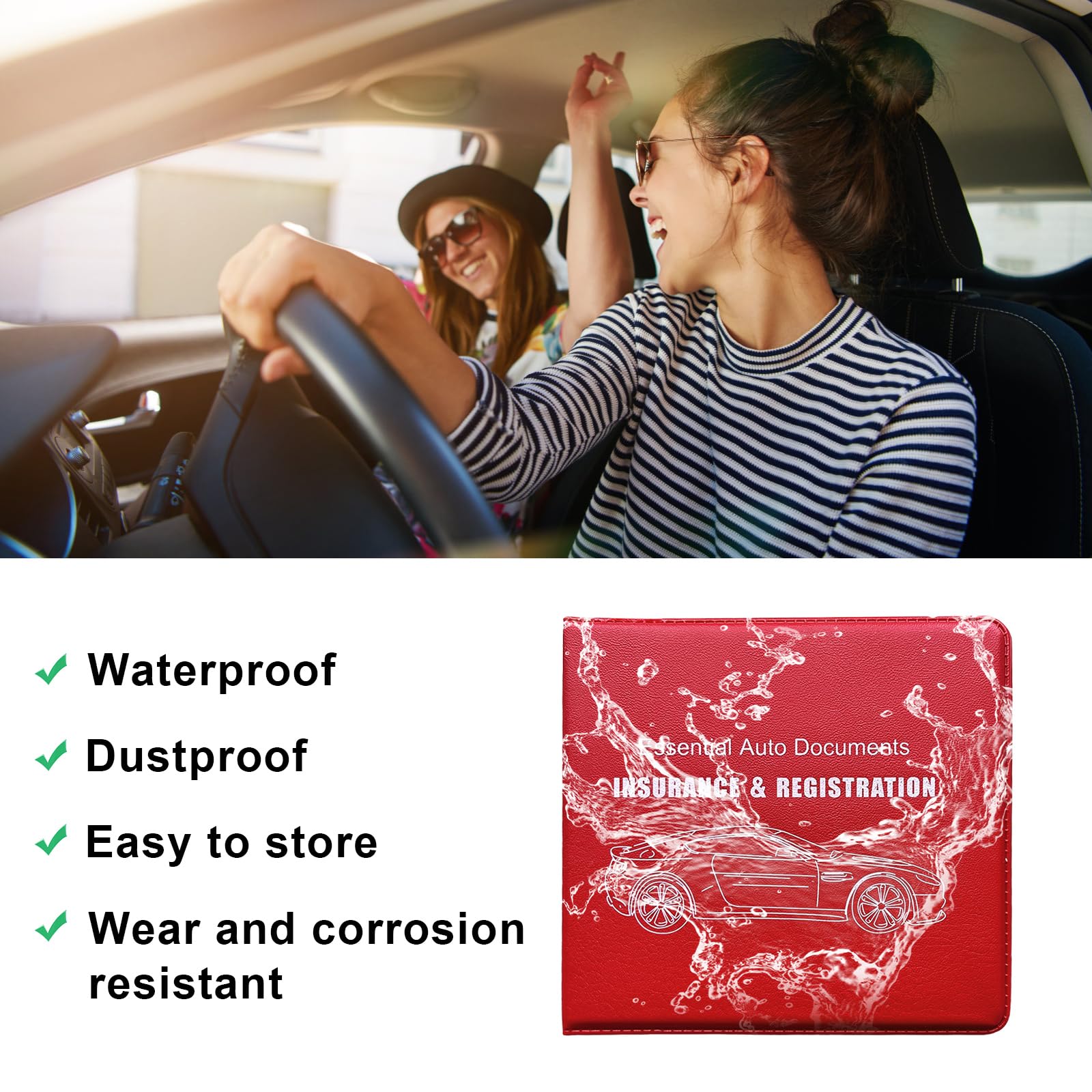 2 PCS Car Registration and Insurance Document Holders - Universal Glove Box Organizer with Secure Closure for ID Cards, Driver License & Vehicle Papers - Perfect for Car Interior Organization (Red, Large Size) - Ideal for Road Trips, Daily Commute & Vehicle Maintenance