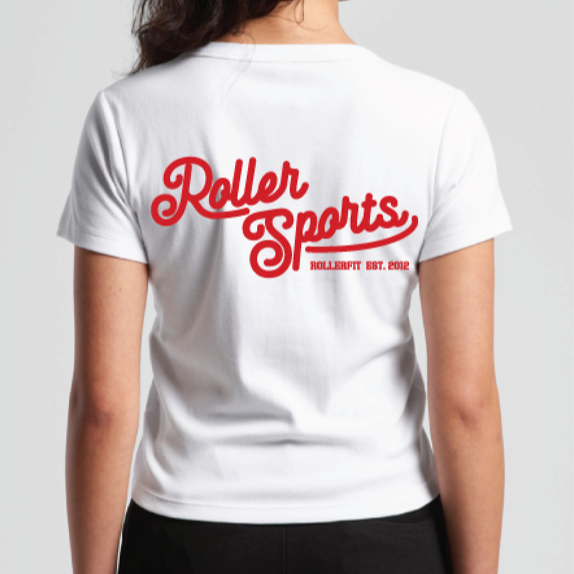 RollerFit Roller Sports Baby Tee - Soft Cotton White T-Shirt for Skating, Roller Derby & Casual Wear | Women's Athletic Top for Fitness & Street Style