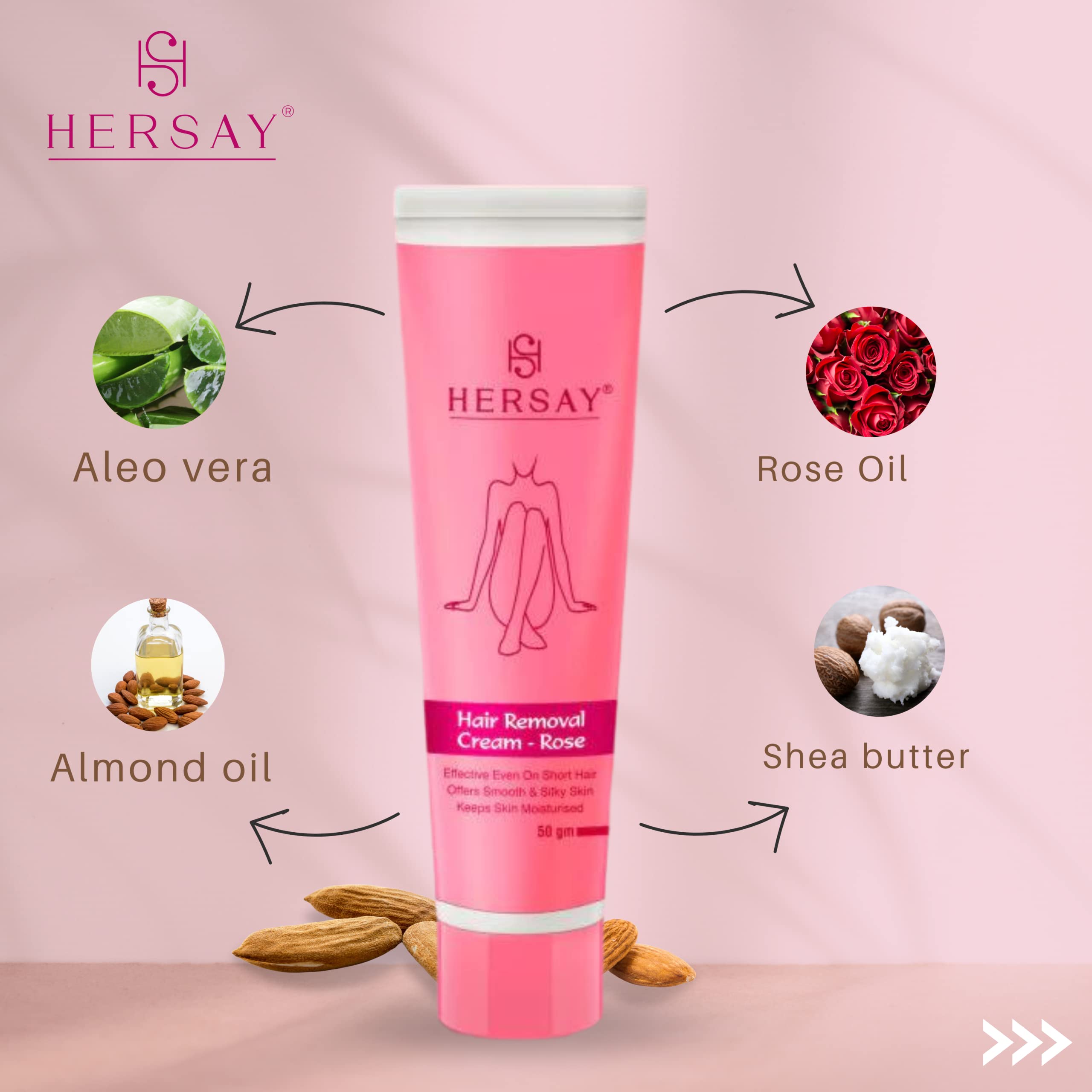 Hersay Hair Removal Cream for Women - Painless & Flawless Depilatory Cream with Shea Butter, Almond Oil & Aloe Vera | Soothes & Moisturizes Skin | Pack of 3 (50g Each) | Perfect for Legs, Arms, Bikini Line & Underarms Hair Removal