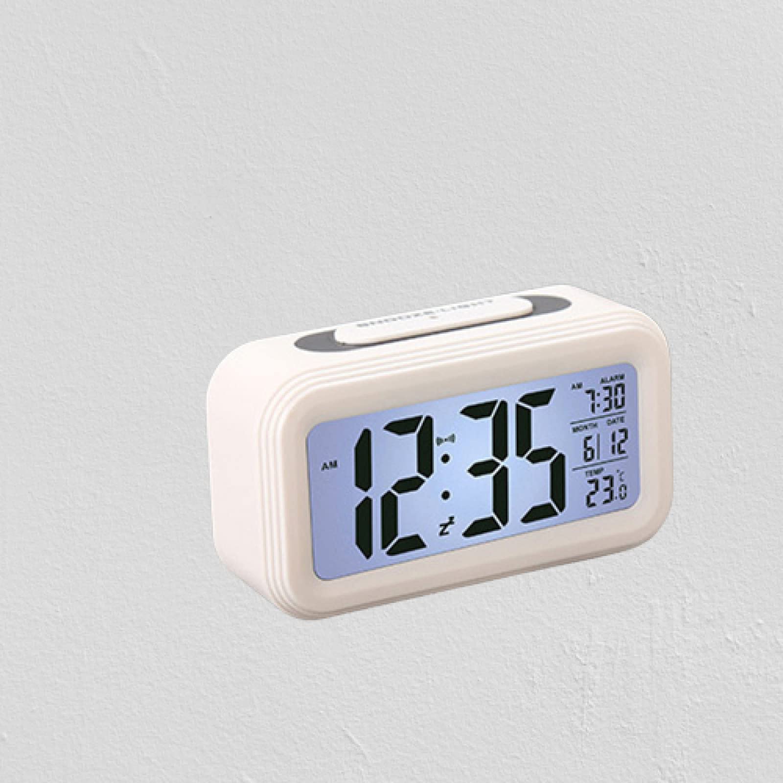 JZRH Silent Smart Alarm Clock with LED Display, Snooze Function, Photosensitive Backlight, Large Digits, Temperature Sensor - Perfect for Bedroom, Office, Travel & Nightstand Use (White)