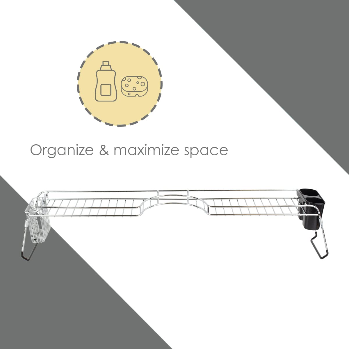Stainless Steel Over Sink Shelf Organizer - Chrome Kitchen Sink Storage for Soap, Sponges, Scrubbers & Utensils | Space-Saving Countertop Solution for Small Kitchens & Apartments