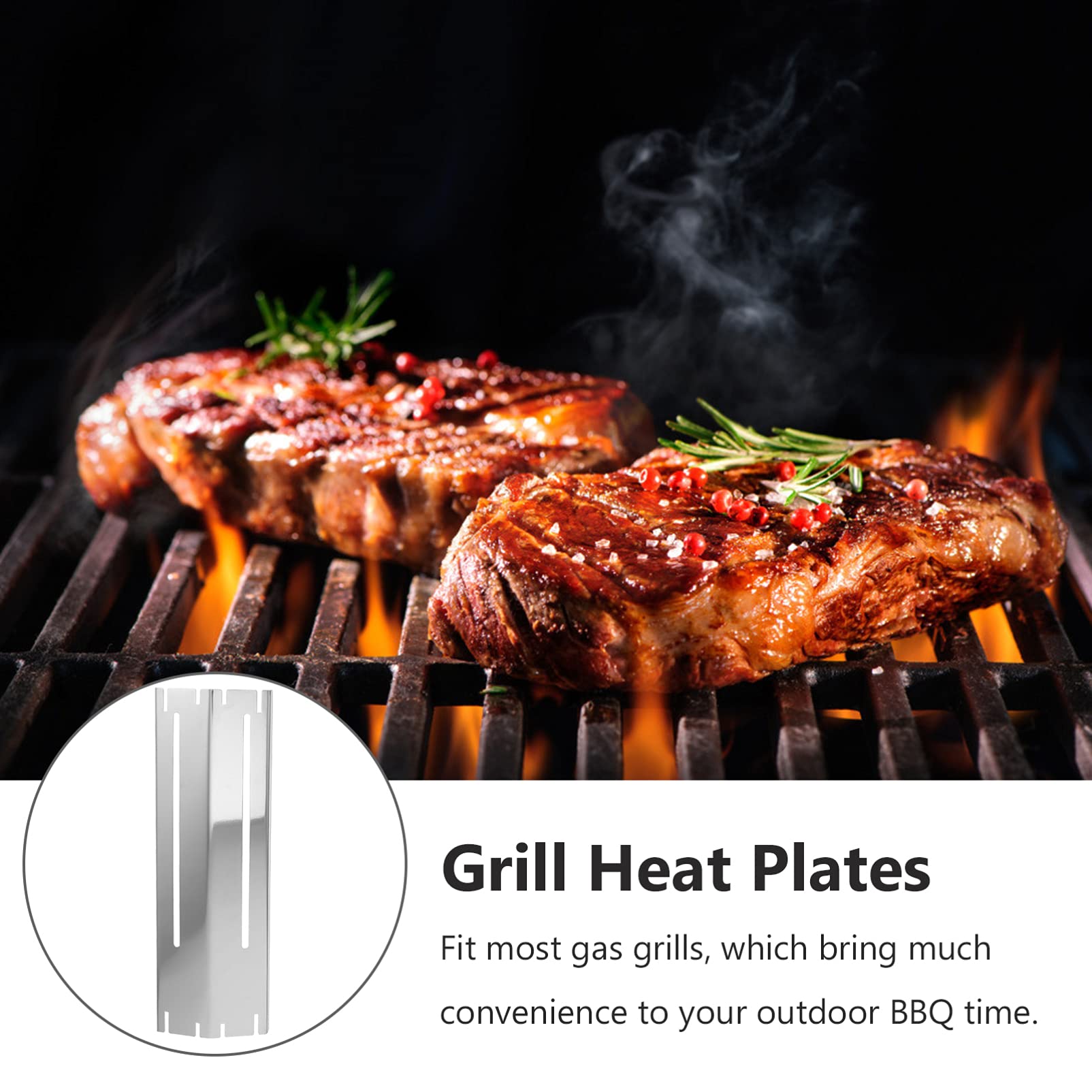 8-Piece Stainless Steel Grill Heat Plate Set - Durable Flame Tamer & Burner Covers for BBQ, Stove & Outdoor Cooking - Universal Replacement Parts for Gas Grills & Camping Equipment - Perfect for Backyard BBQs, Tailgating & Patio Parties