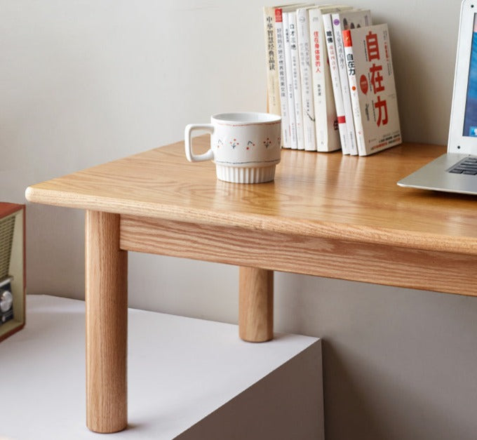 Premium Oak Solid Wood Office Desk - Bay Window Writing Desk for Home & Workspace - Perfect for Study, Work, and Home Office Use