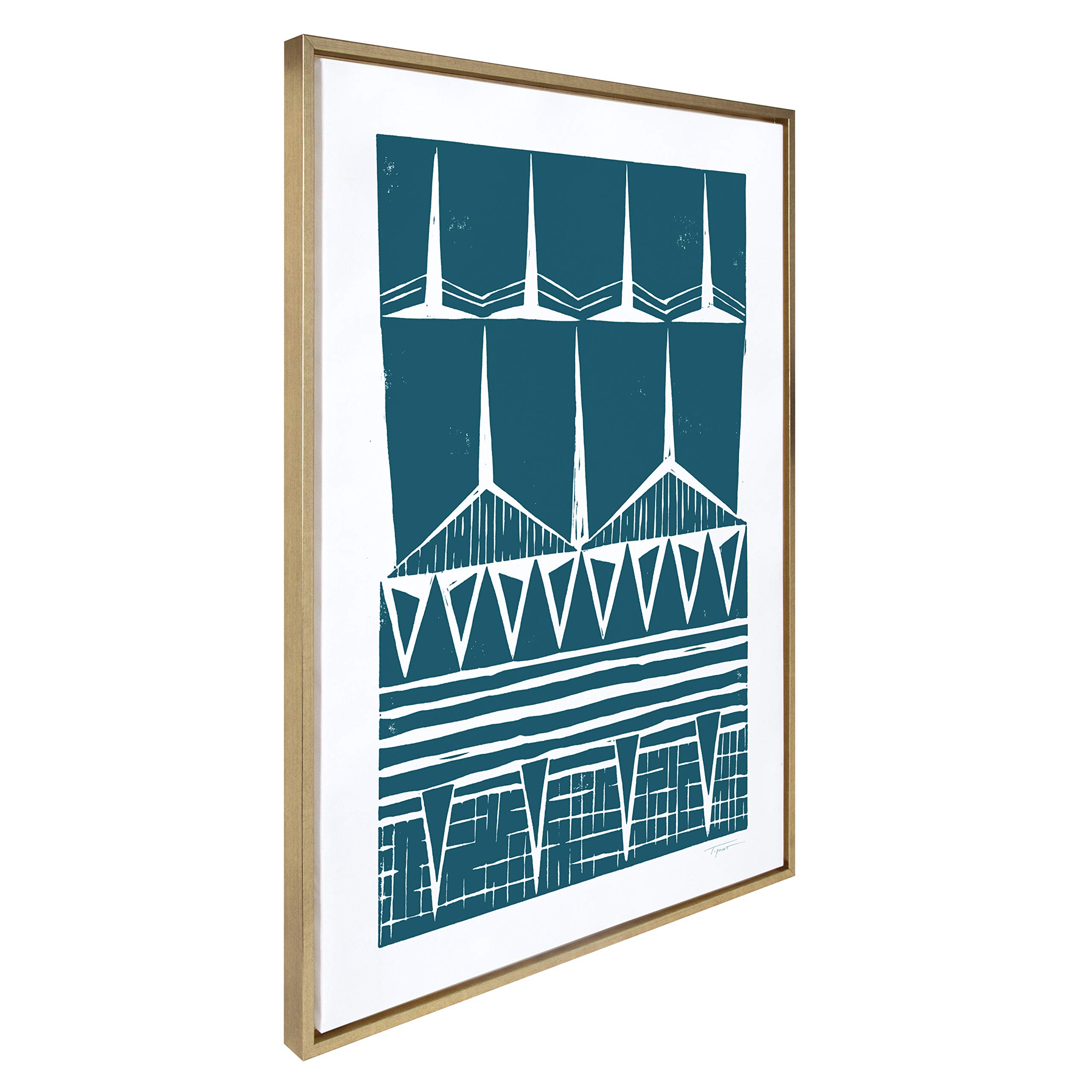 Kate & Laurel Sylvie Modern Tribal Block Print Teal Framed Canvas Wall Art - 28x38 Inches Gold Frame - Contemporary Abstract Home Decor for Living Room, Bedroom & Office