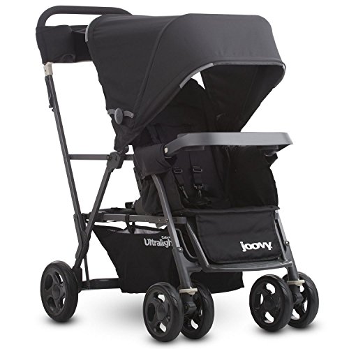 Joovy Caboose Ultralight Graphite Stroller - Sit and Stand Tandem Baby Stroller in Black | Compact & Lightweight for Twins or Siblings | Perfect for Shopping, Travel & Daily Walks