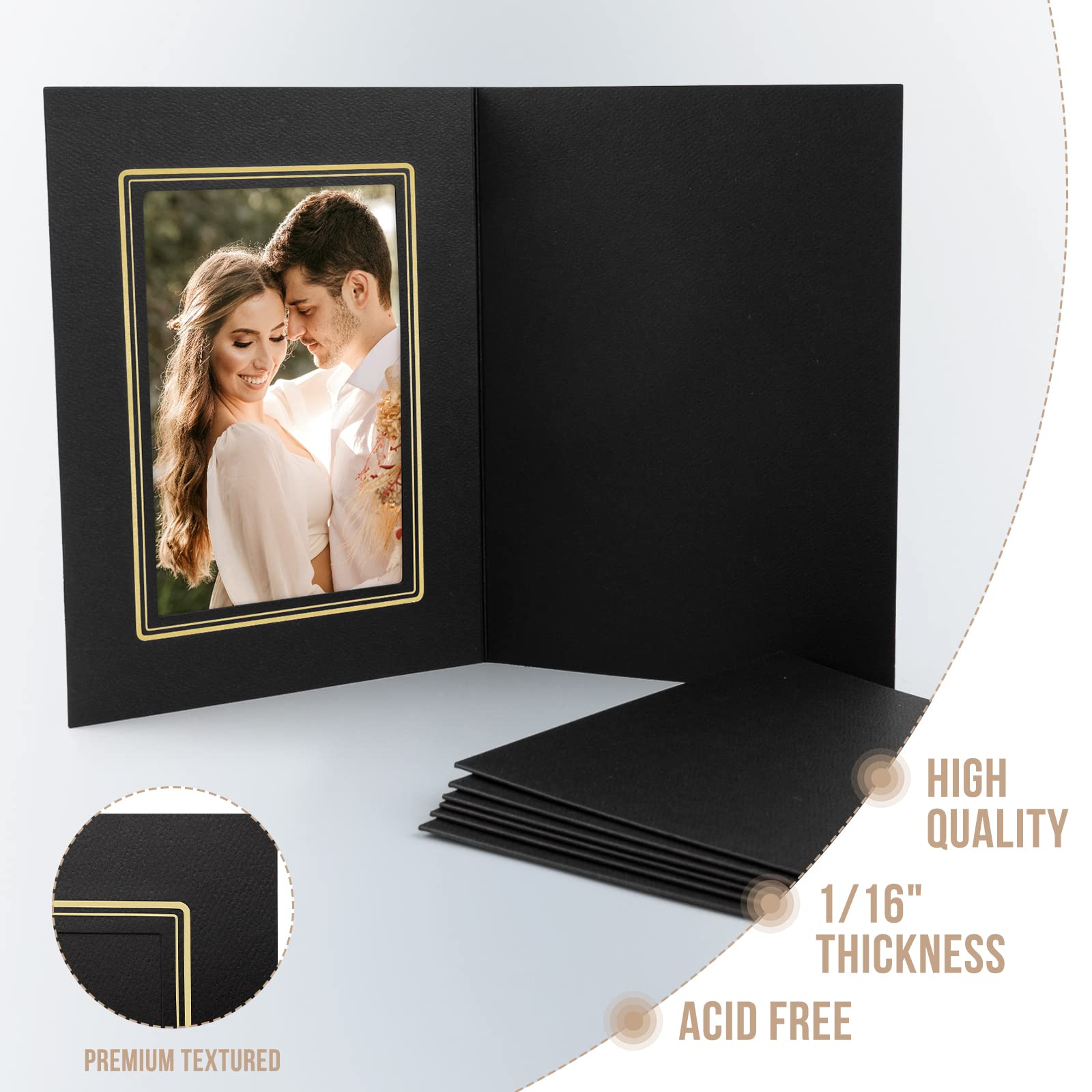 Golden State Art 4x6 Photo Folders - Pack of 10 Cardboard Picture Frames with Gold Lining for Greeting Cards & Invitations | Perfect for Graduation, Christmas, Wedding & Special Events (Black with Gold Trim) | Display Memories, Party Decor, Gift Enclosures