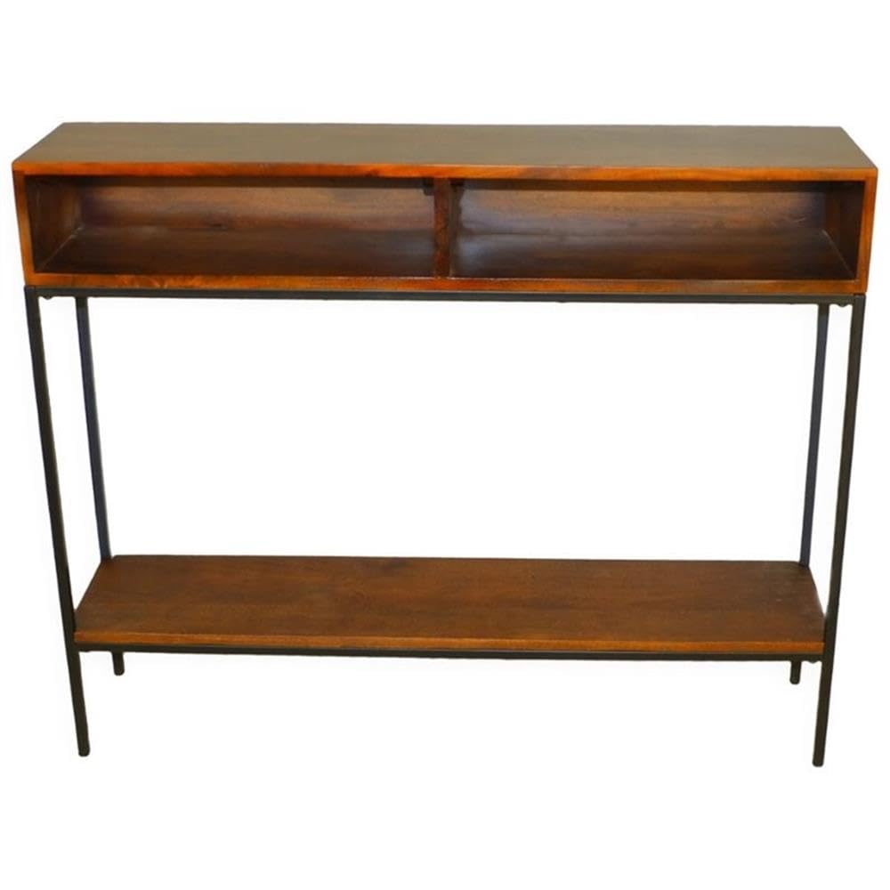BOWERY HILL Modern Metal Console Table - Chestnut & Black Finish - Entryway, Living Room, Hallway Furniture - Slim Sofa Table for Small Spaces