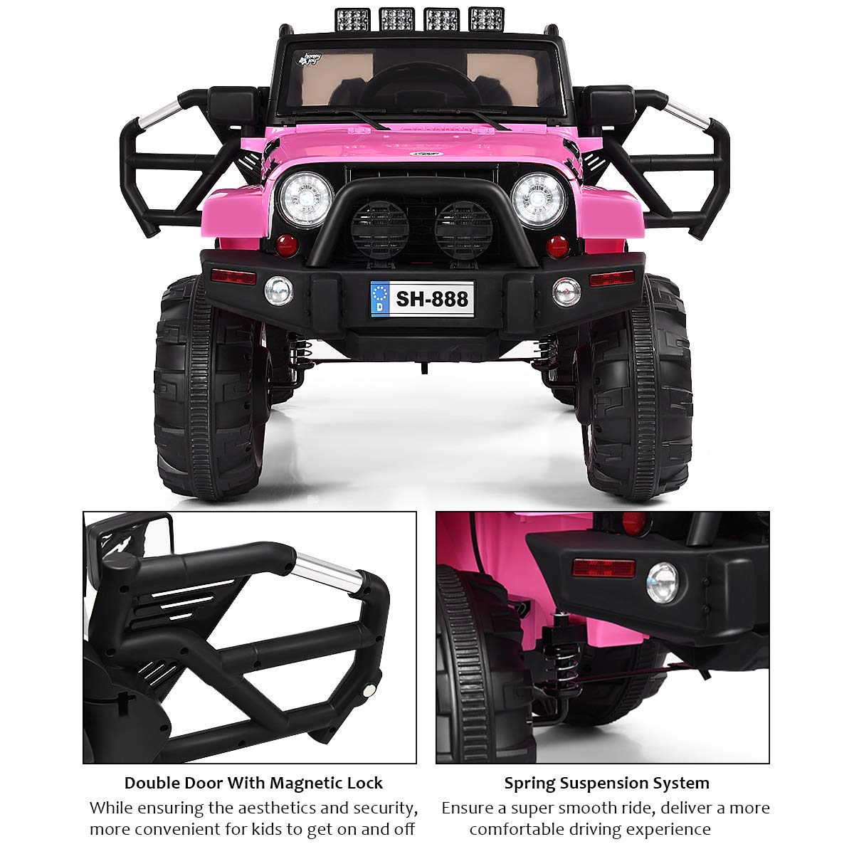 **HONEY JOY 12V Kids Ride On Truck - Electric Battery-Powered Car with Spring Suspension, LED Lights & Remote Control - Toddler 4-Wheeler Toy for Girls & Boys (Pink) - Perfect for Indoor & Outdoor Play, Birthday Gifts & Backyard Fun**