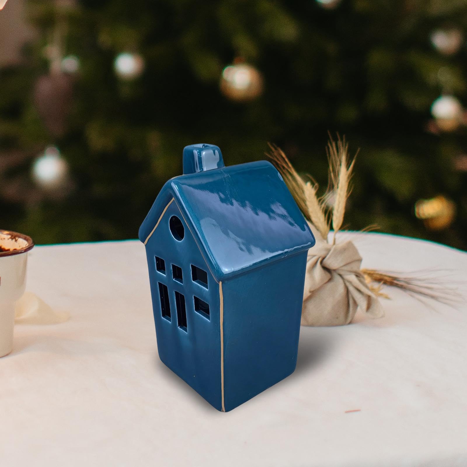 Ceramic Tealight Candle Holder - Christmas Village House Ornament with Miniature Landscape for Holiday Decor | Perfect for Table Centerpieces, Mantel Displays & Winter Wonderland Scenes