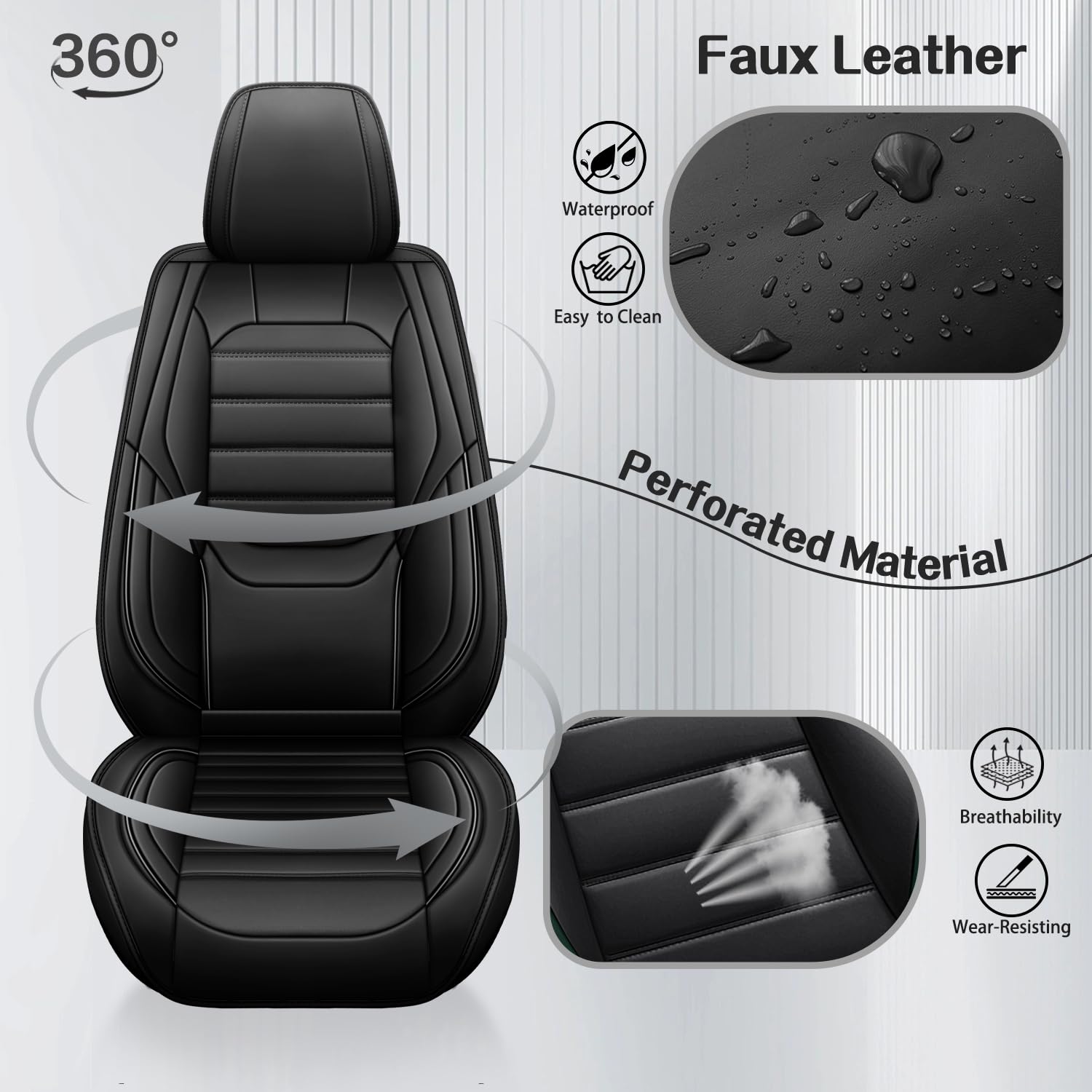 Premium Waterproof Nappa Leather Seat Covers for Cadillac DeVille 2000-2005 - 2-Piece Front Set, Anti-Slip Car Seat Protectors with Luxury Interior Cushions (Black) | Perfect for Daily Commuting, Road Trips & Vehicle Protection
