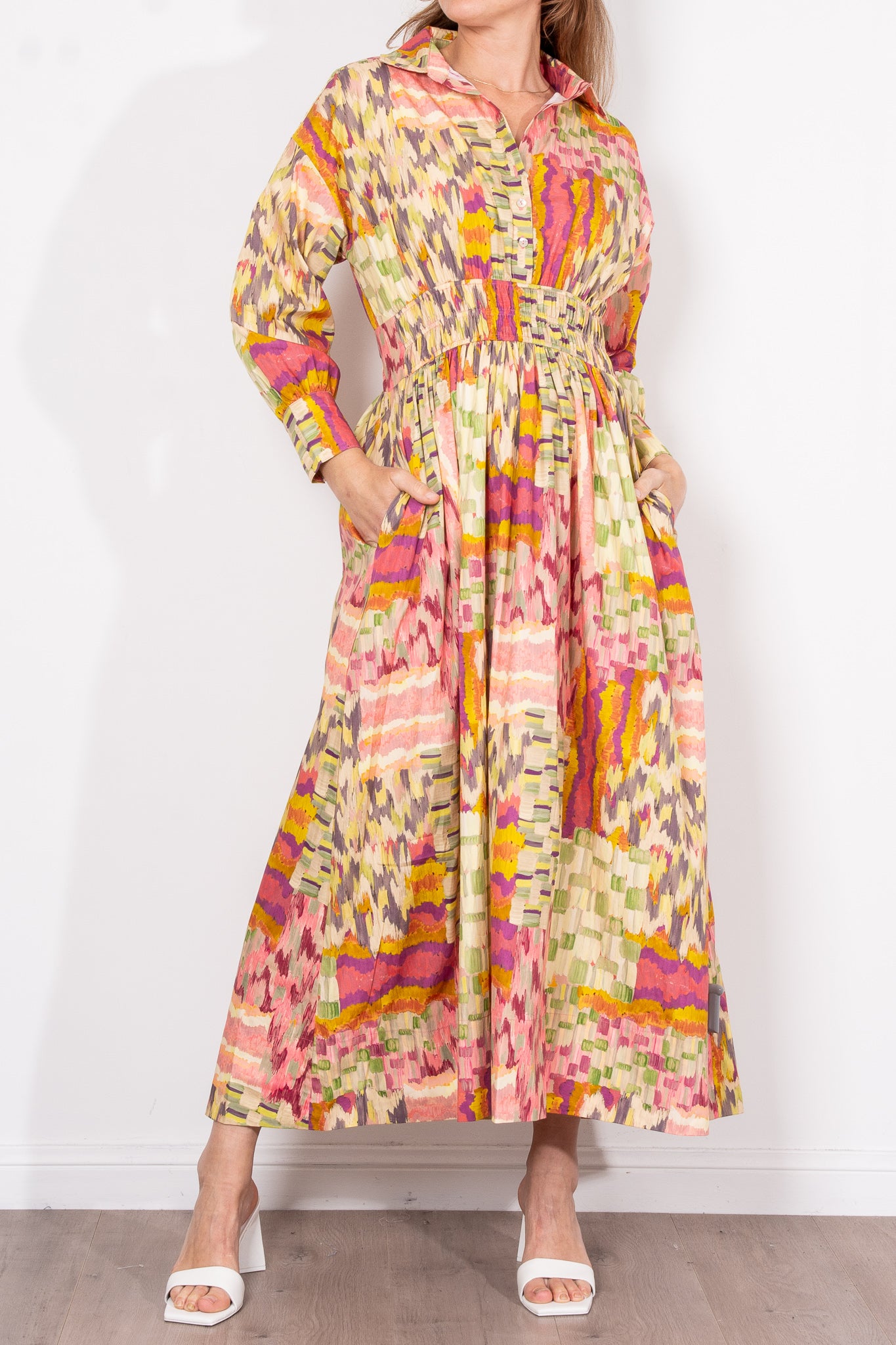 Kinney Emma Shirt Dress - Painterly Patchwork Floral Print Women's Casual Dress | Perfect for Spring Outfits, Brunch Dates & Summer Vacations
