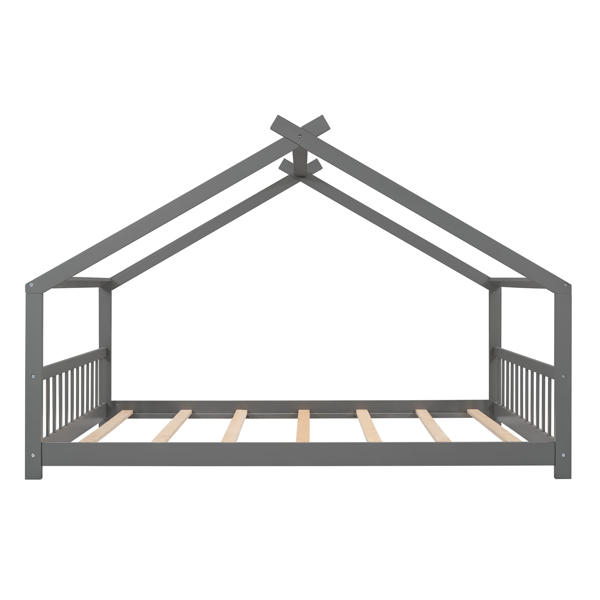 Full Size House Bed for Kids - Wooden Bed Frame with Headboard & Footboard, No Box Spring Needed - Perfect for Girls & Boys Bedroom Furniture (Grey) - Ideal for Playrooms, Kids' Bedrooms & Cozy Sleepovers