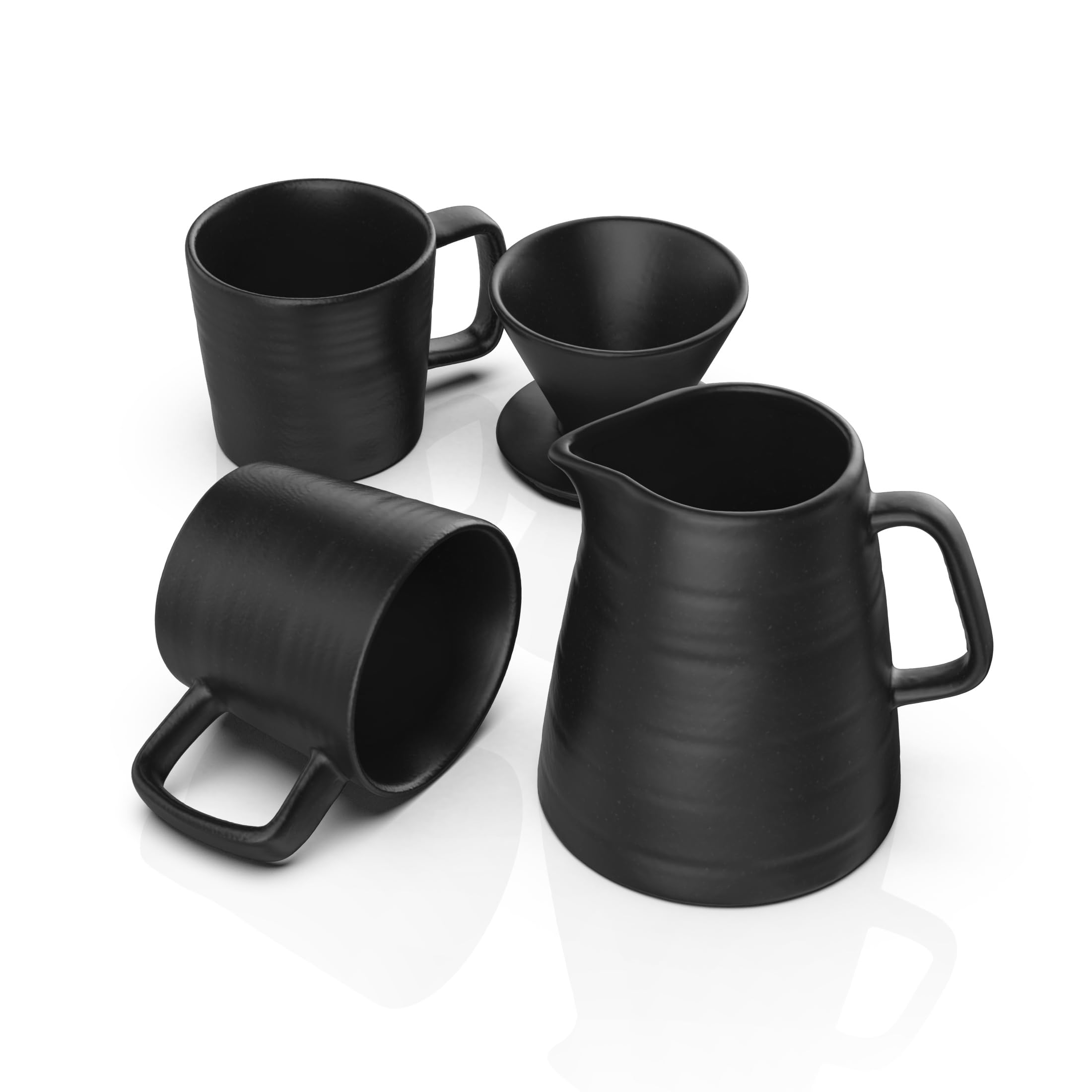 Premium Pour Over Coffee Maker Set with 2 Glass Mugs - Manual Non-Electric Drip Coffee Brewer - Dishwasher & Microwave Safe - Perfect for Home, Office & Camping (Black)