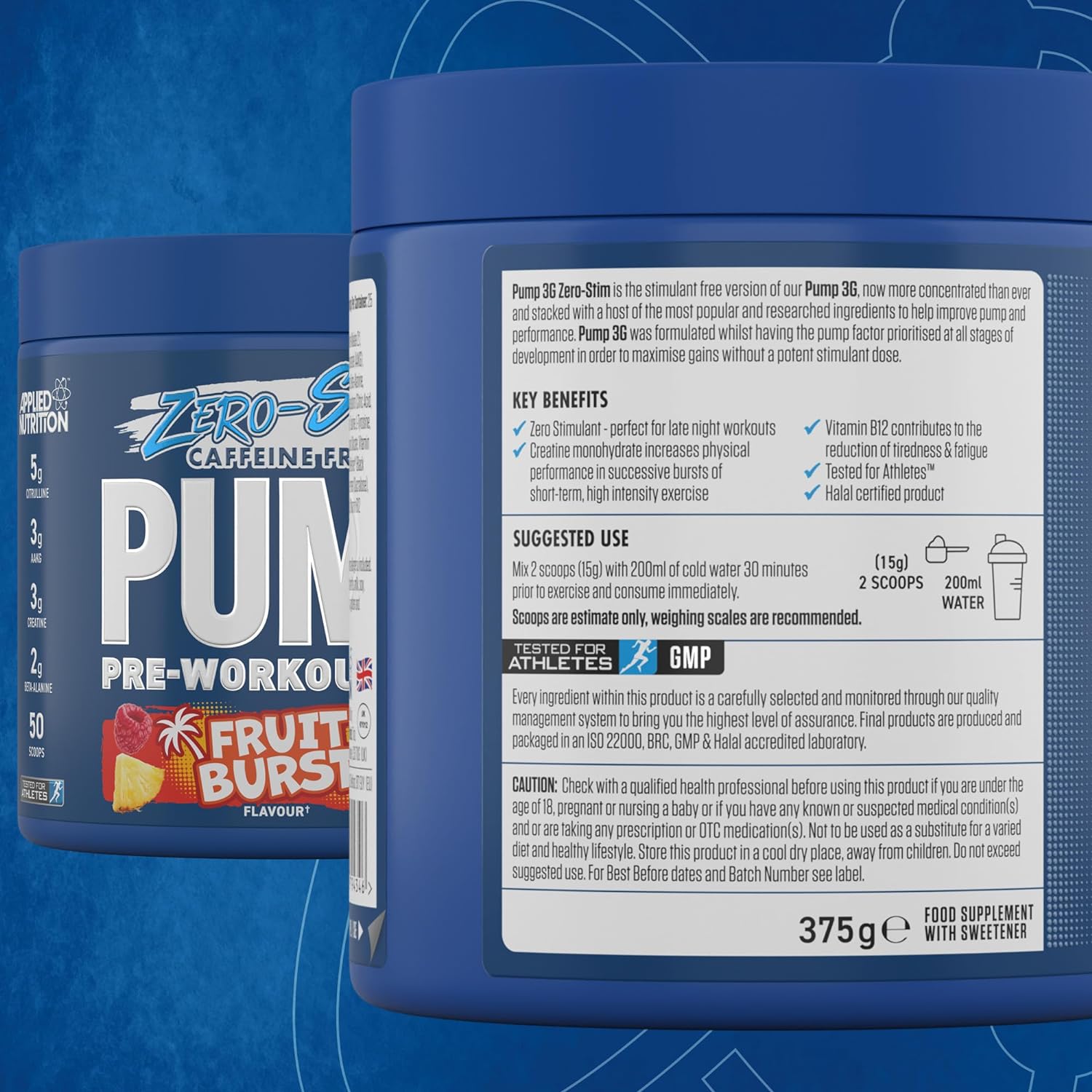 Applied Nutrition Pump Zero Stim Free Pre Workout Powder - 350g (50 Servings) | Caffeine-Free Muscle Pump & Performance Booster | Ideal for Gym, Bodybuilding & Fitness Training