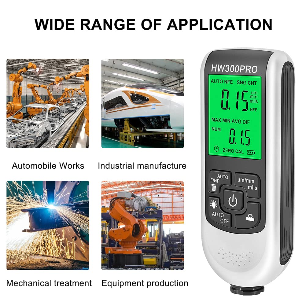 EMVANV Digital Paint Thickness Gauge - Auto Body Coating Meter with LCD Display & Zero Calibration - Perfect for Car Detailing, Auto Repair & Industrial Coating Measurement (White)