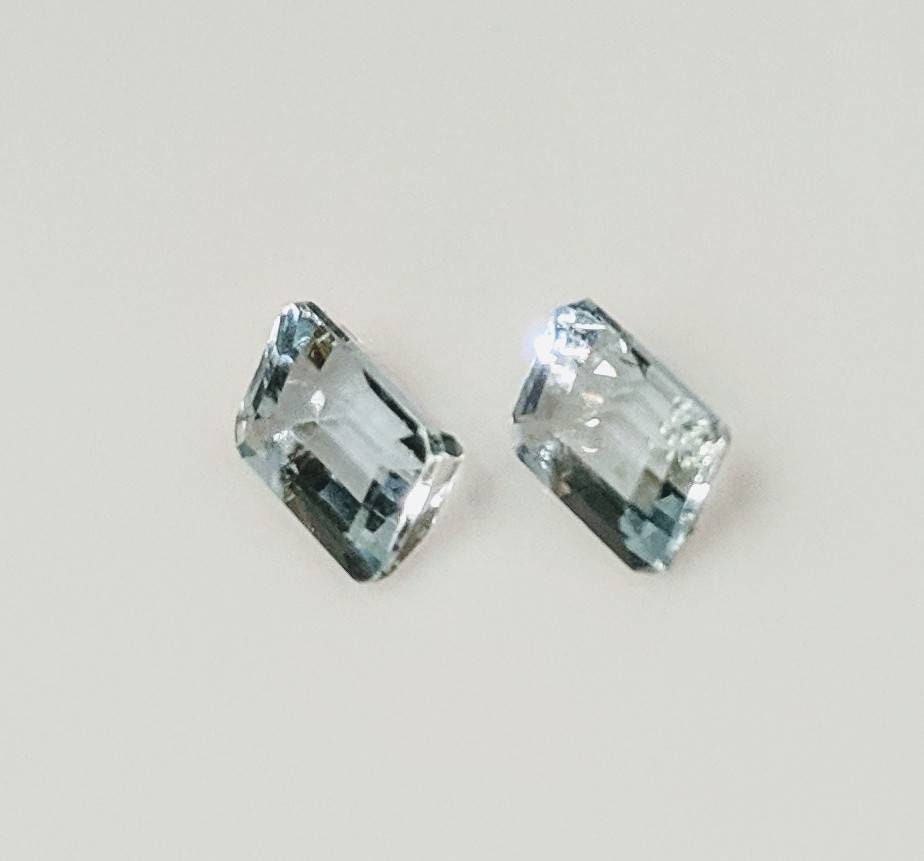 2.03ct Natural Genuine Brazilian Aquamarine Loose Stones - Lot of 2 Emerald Cut Faceted VVS Gemstones for Jewelry Making, Engagement Rings & Collector's Items