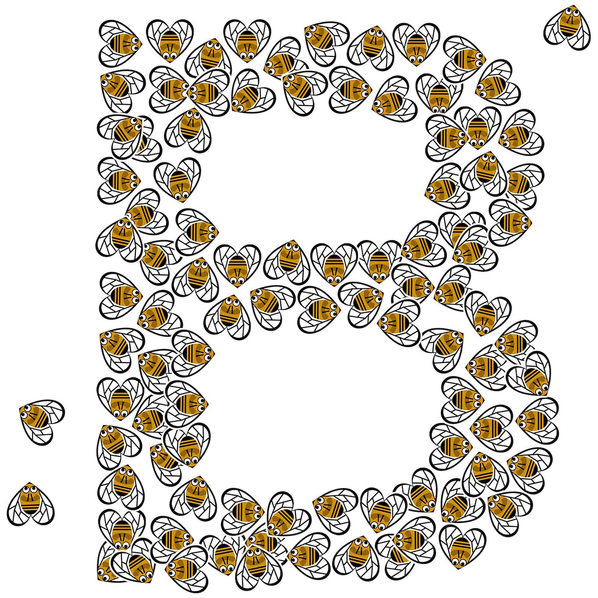 B (Made of Bees) 3x3 Inch Square Sticker - Waterproof Vinyl Bumper Decal for Cars, Laptops, Windows - Fun Car Accessories & Unique Gift Idea