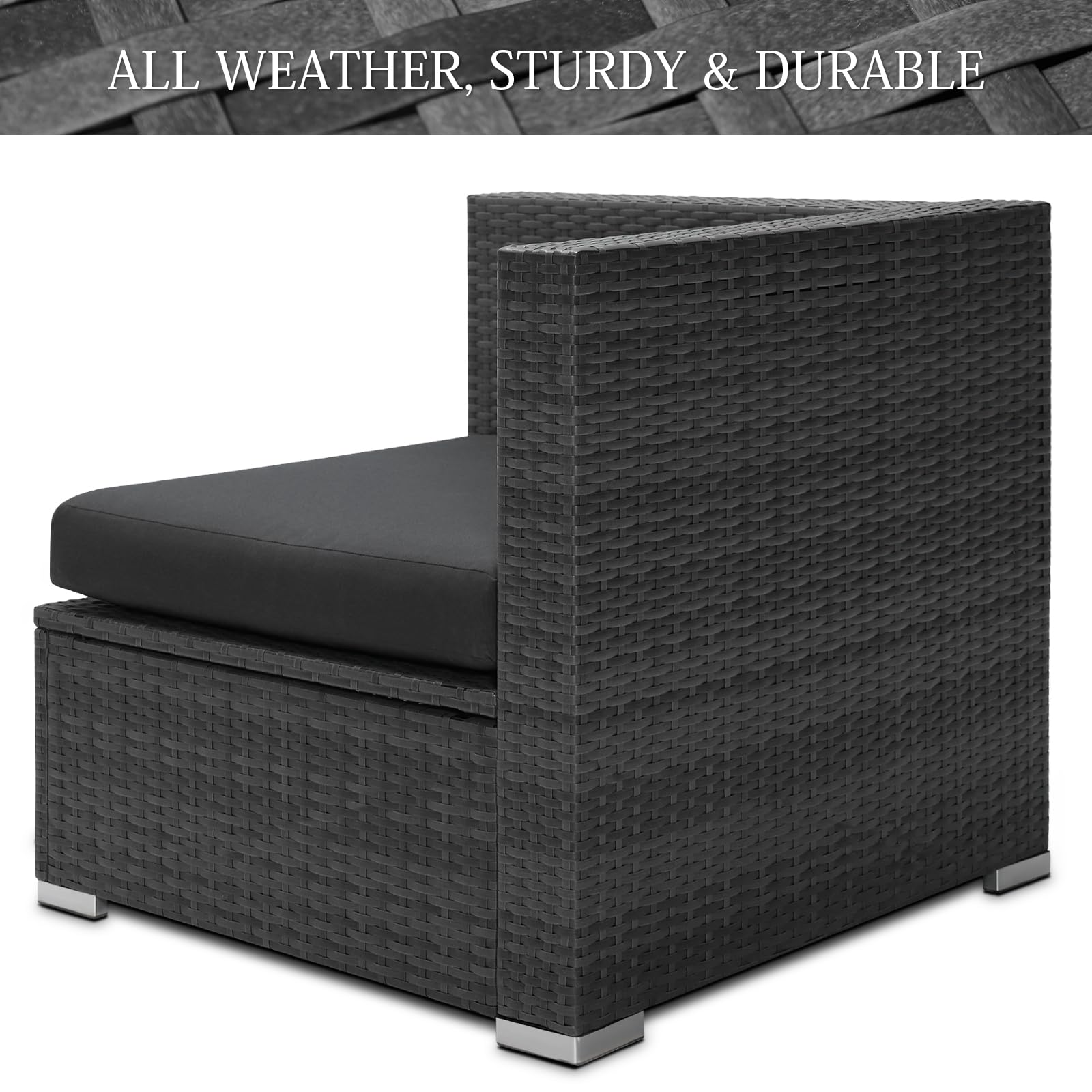 BULEXYARD 1-Piece PE Rattan Patio Furniture Corner Sofa with Thick Cushions - Outdoor Wicker Seating Set for Backyard, Deck, Garden, Balcony - Weather-Resistant Dark Grey Sofa for Relaxing & Entertaining