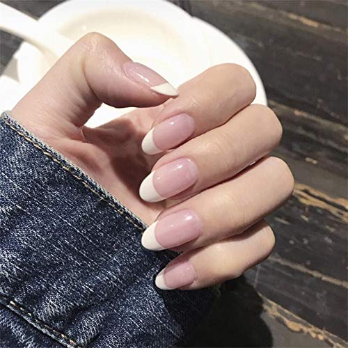 24-Piece French Tip Press On Nails with Glue - Oval Full Cover Fake Nails for Women | Artificial Nails for Daily Wear, Parties & Special Occasions
