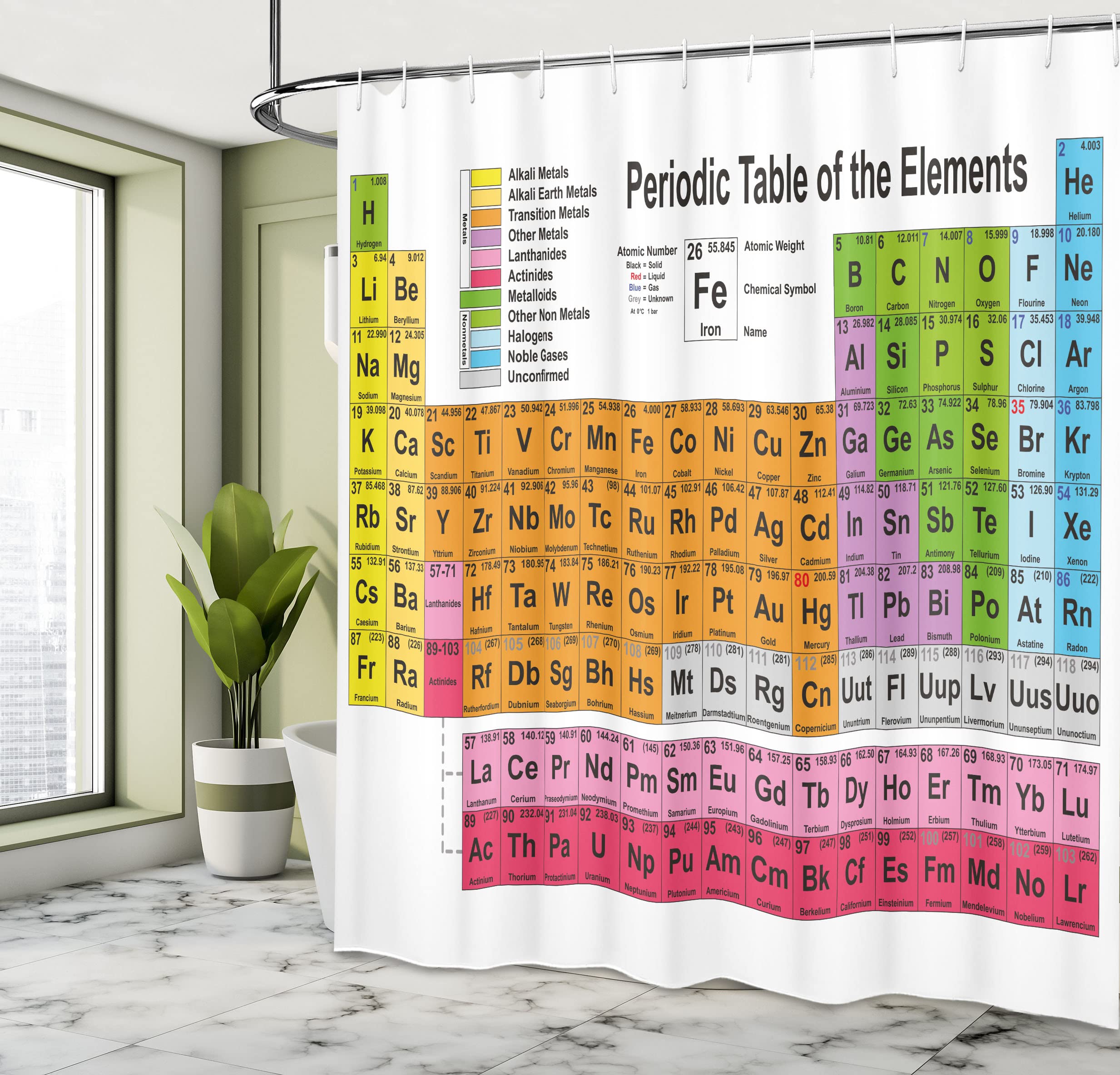 Ambesonne Periodic Table Shower Curtain - Science Themed Bathroom Decor with 12 Hooks, 69x70 Inches, White & Pink - Perfect for Chemistry Classrooms, Science Lovers' Homes & Educational Backdrops