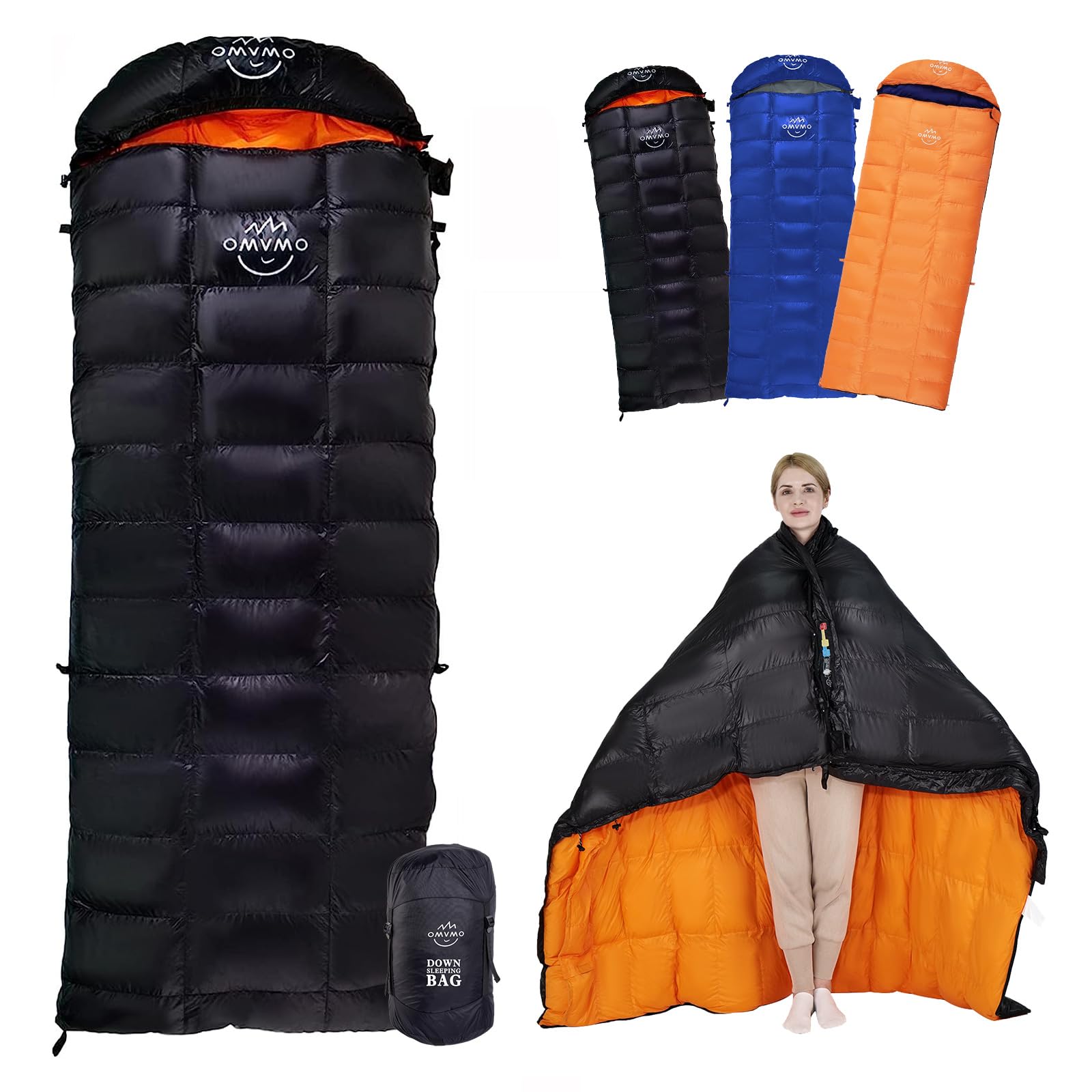 Ultralight 800 Fill Power Goose Down Sleeping Bag for Adults -10°F to 0°F, 4 Season Wearable Rectangle Sleeping Bag for Camping, Hiking, Backpacking - Perfect as Down Blanket or Cloak for Outdoor Adventures