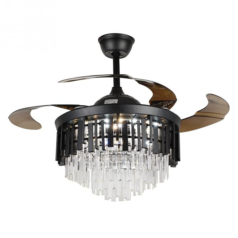 MoreChange 42 Inch Modern Crystal Ceiling Fan with LED Lights - Remote Control, Retractable Blades, 3 Speed Settings & 3 Color Temperature Options - Silent DC Motor - Black Luxury Chandelier Fan for Living Room, Bedroom, Dining Room & Office Lighting